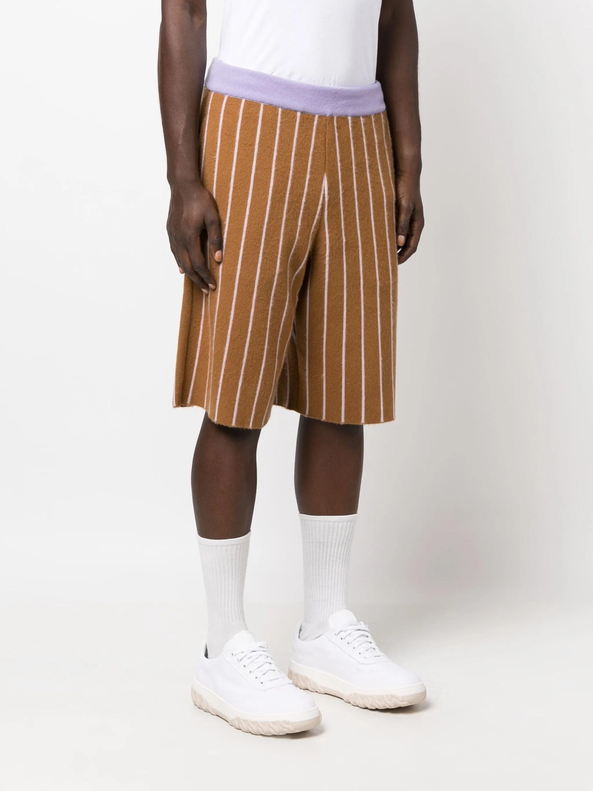 stripe-pattern cashmere shorts