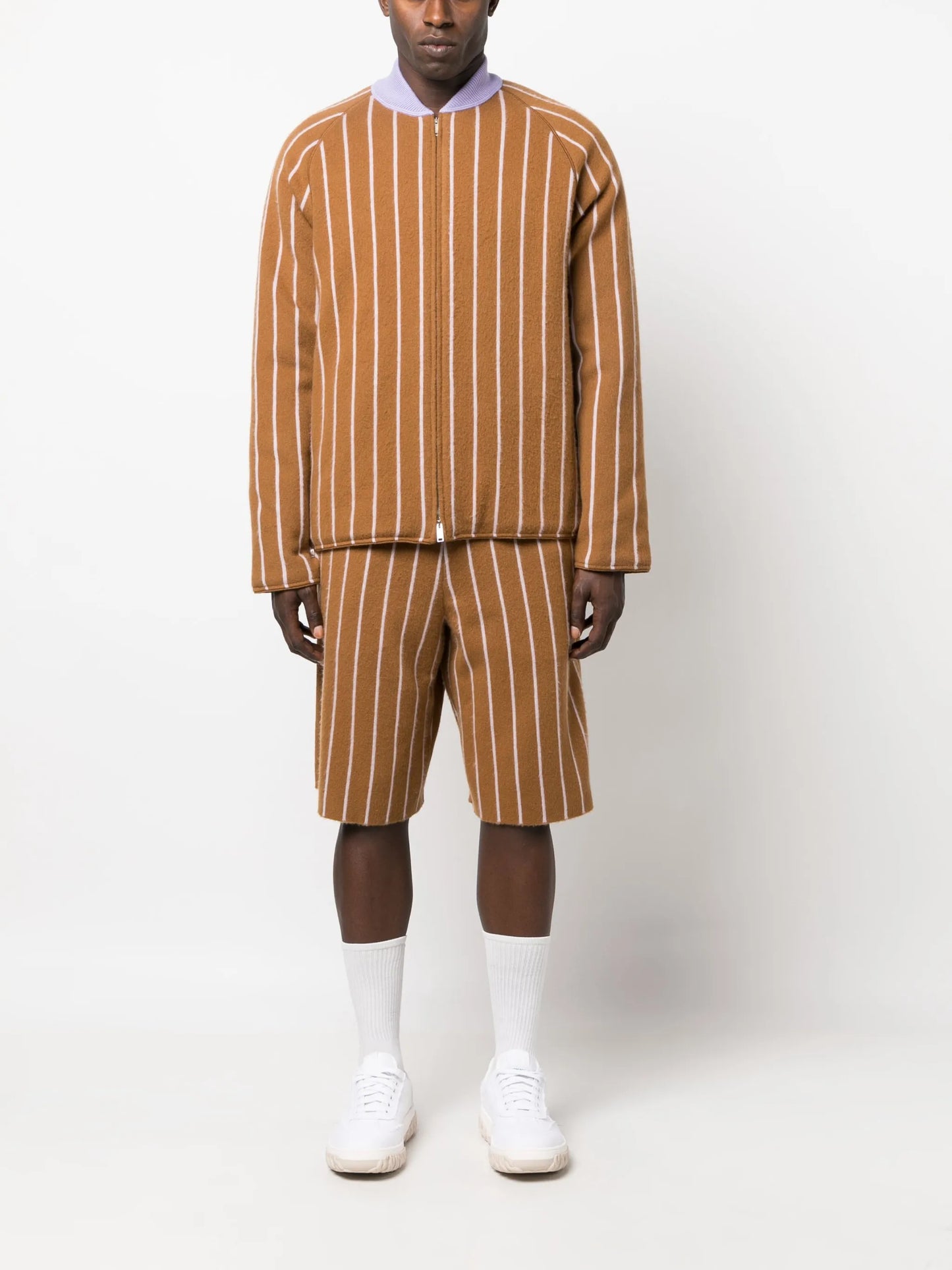 stripe-pattern cashmere shorts