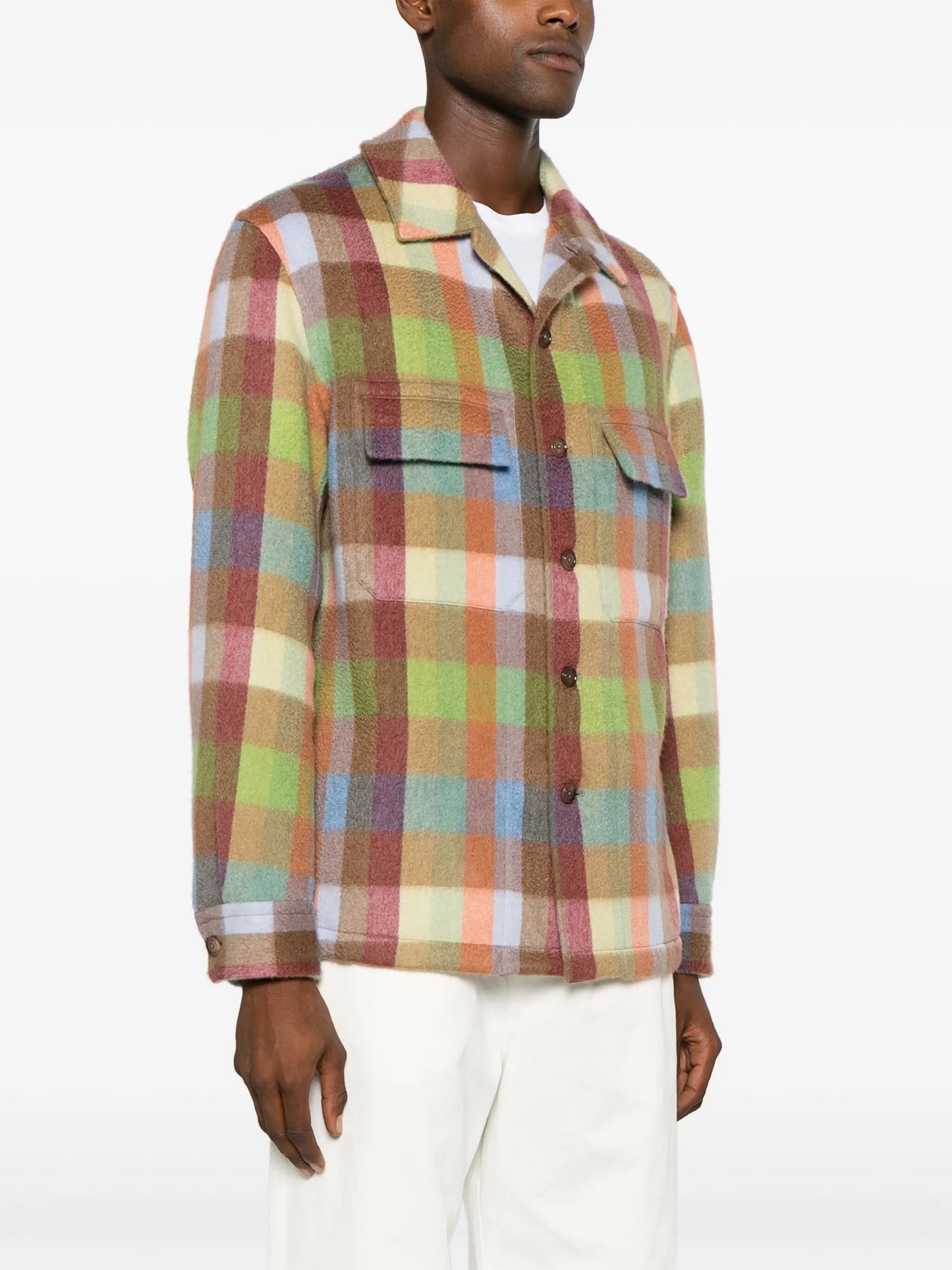 plaid-check pattern cashmere shirt jacket