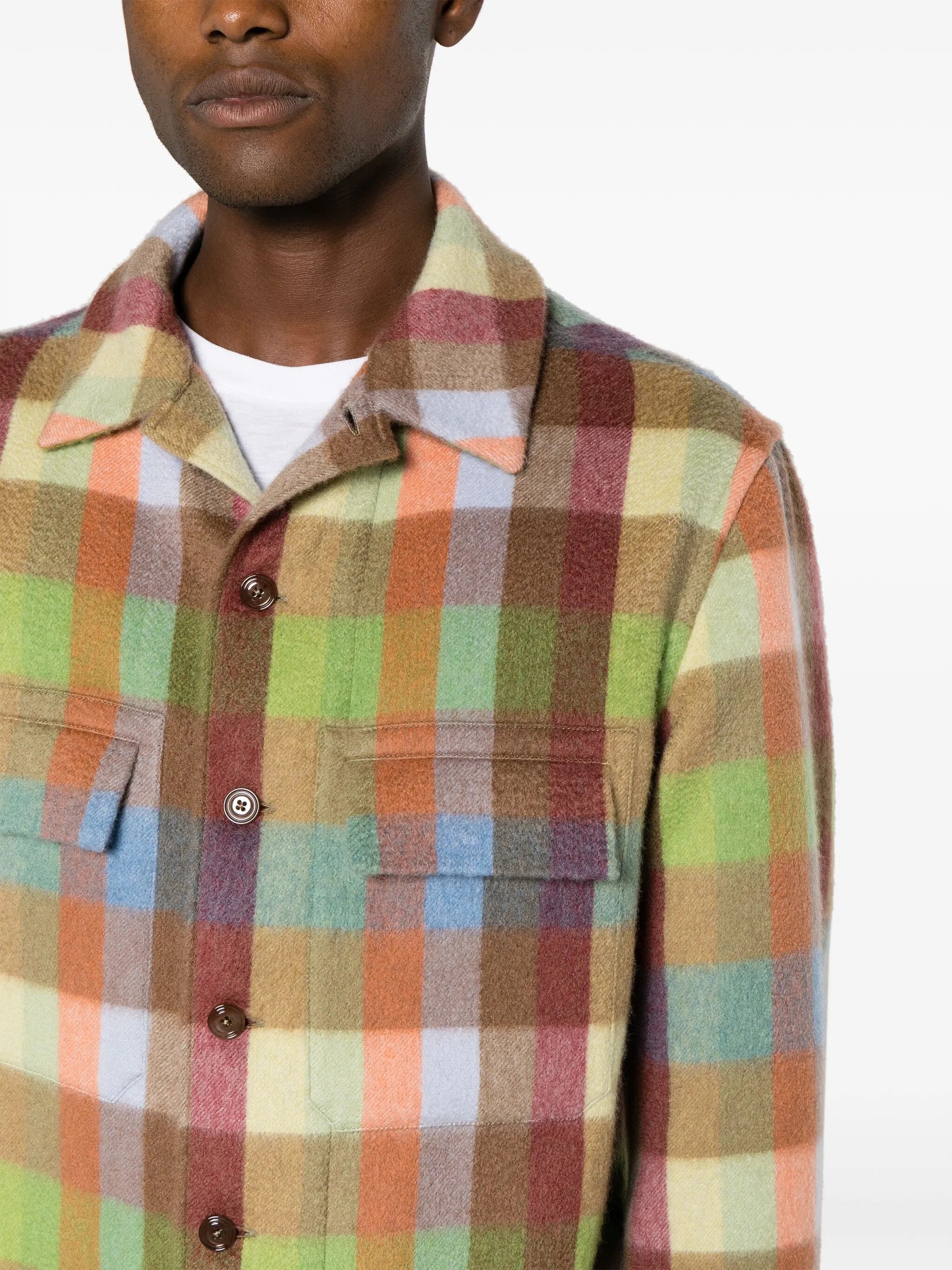plaid-check pattern cashmere shirt jacket
