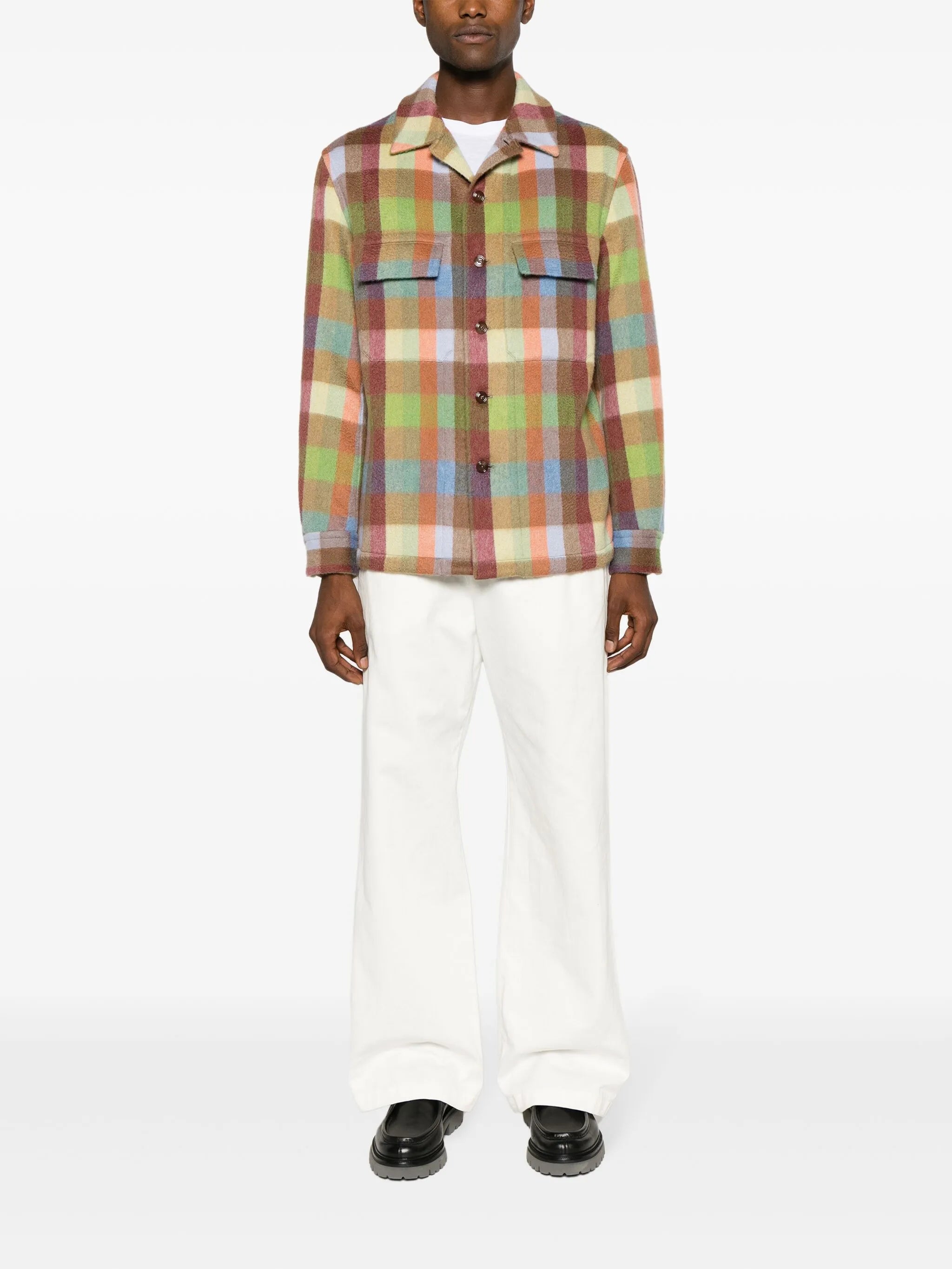 plaid-check pattern cashmere shirt jacket