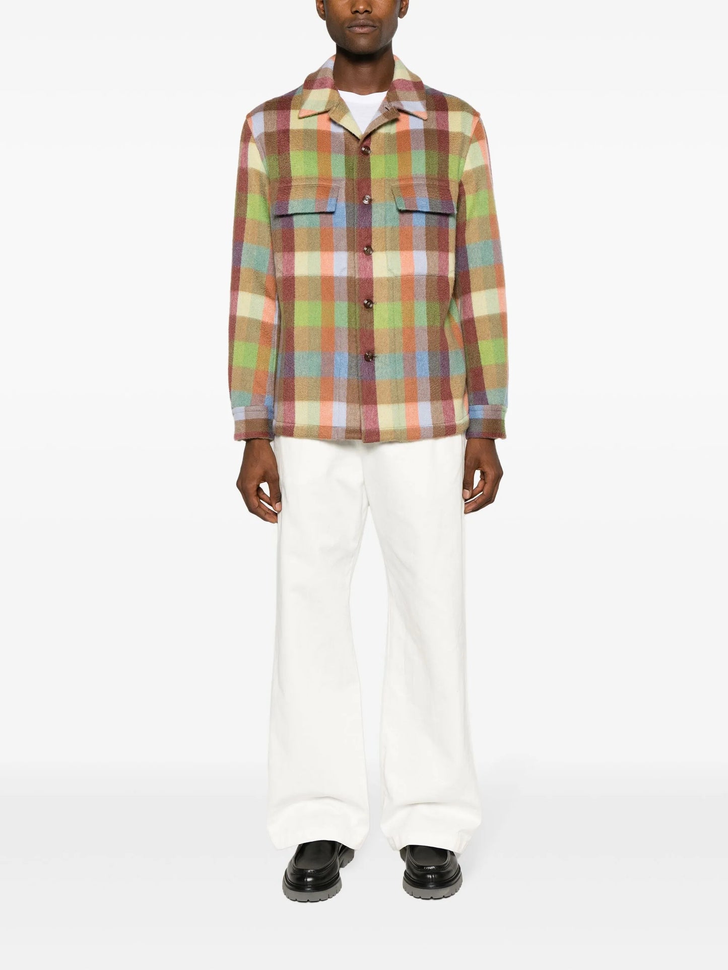 plaid-check pattern cashmere shirt jacket