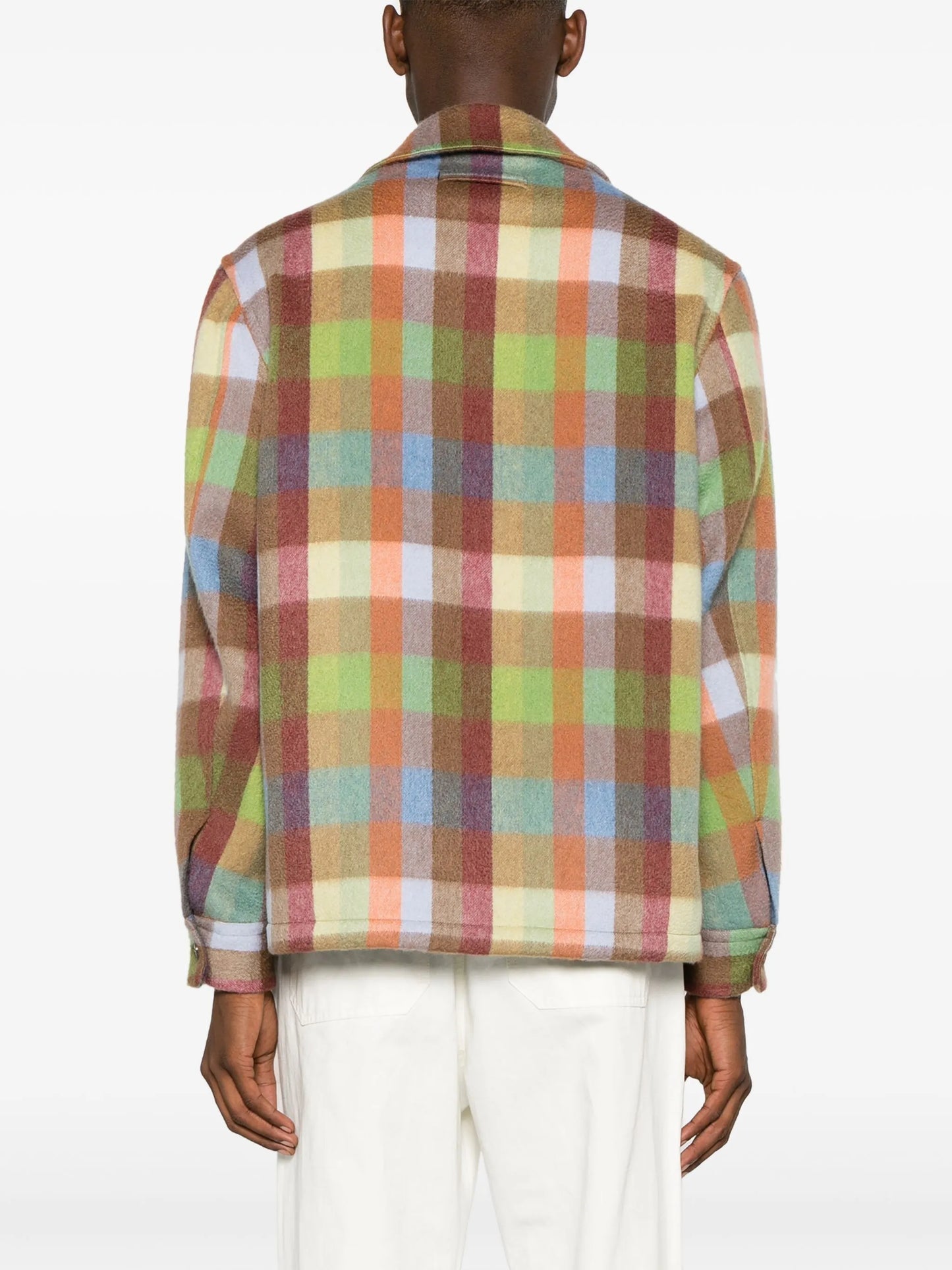 plaid-check pattern cashmere shirt jacket