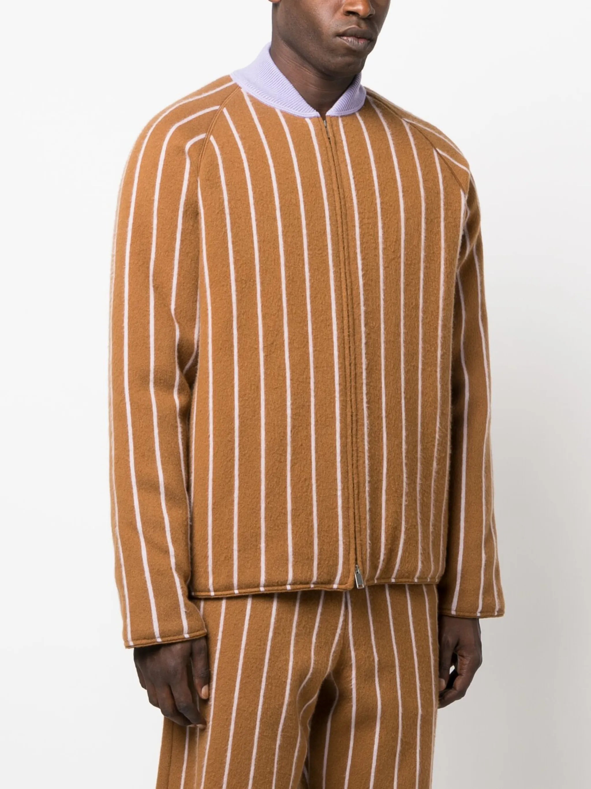 stripe-pattern cashmere jacket