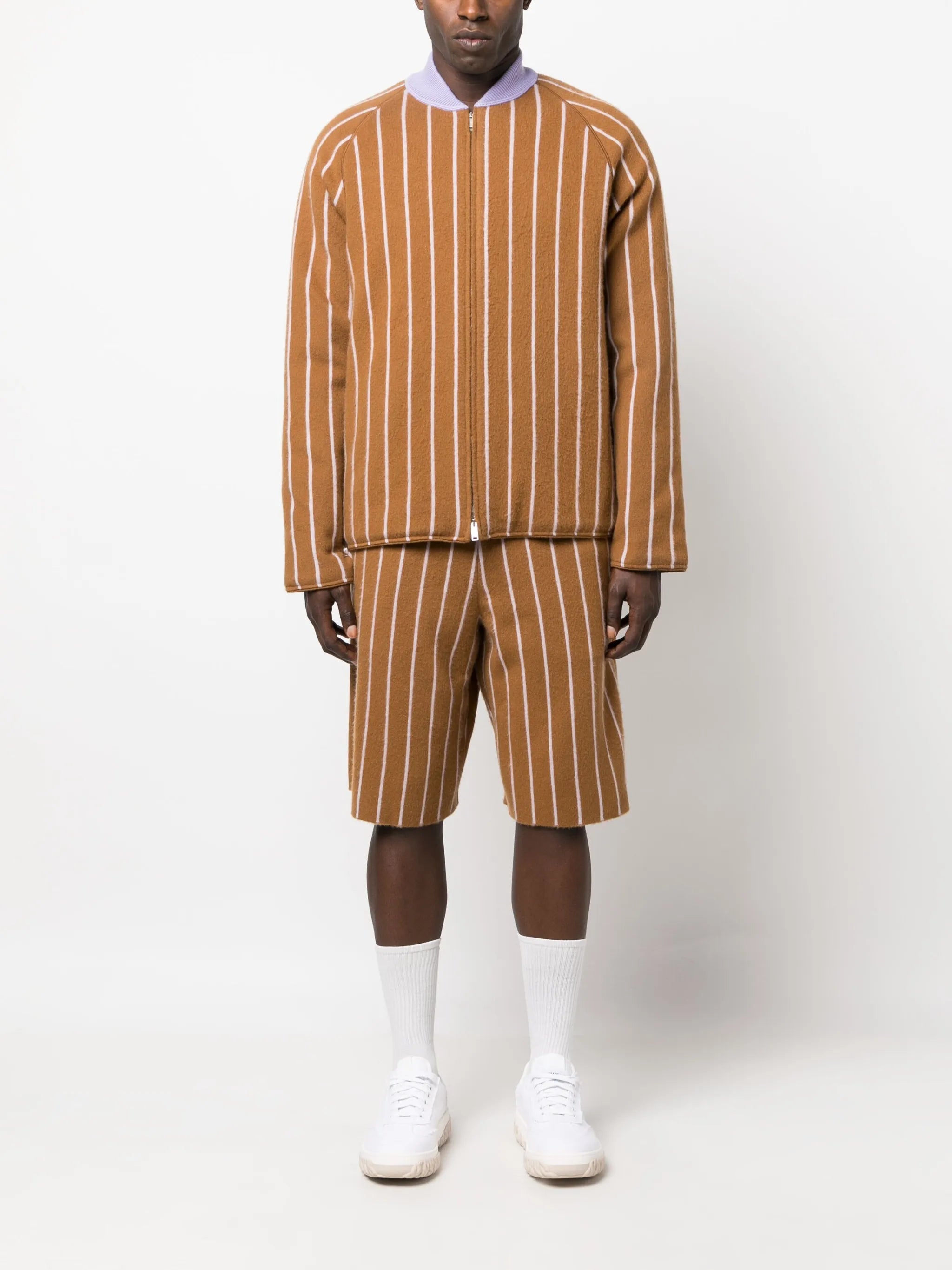 stripe-pattern cashmere jacket