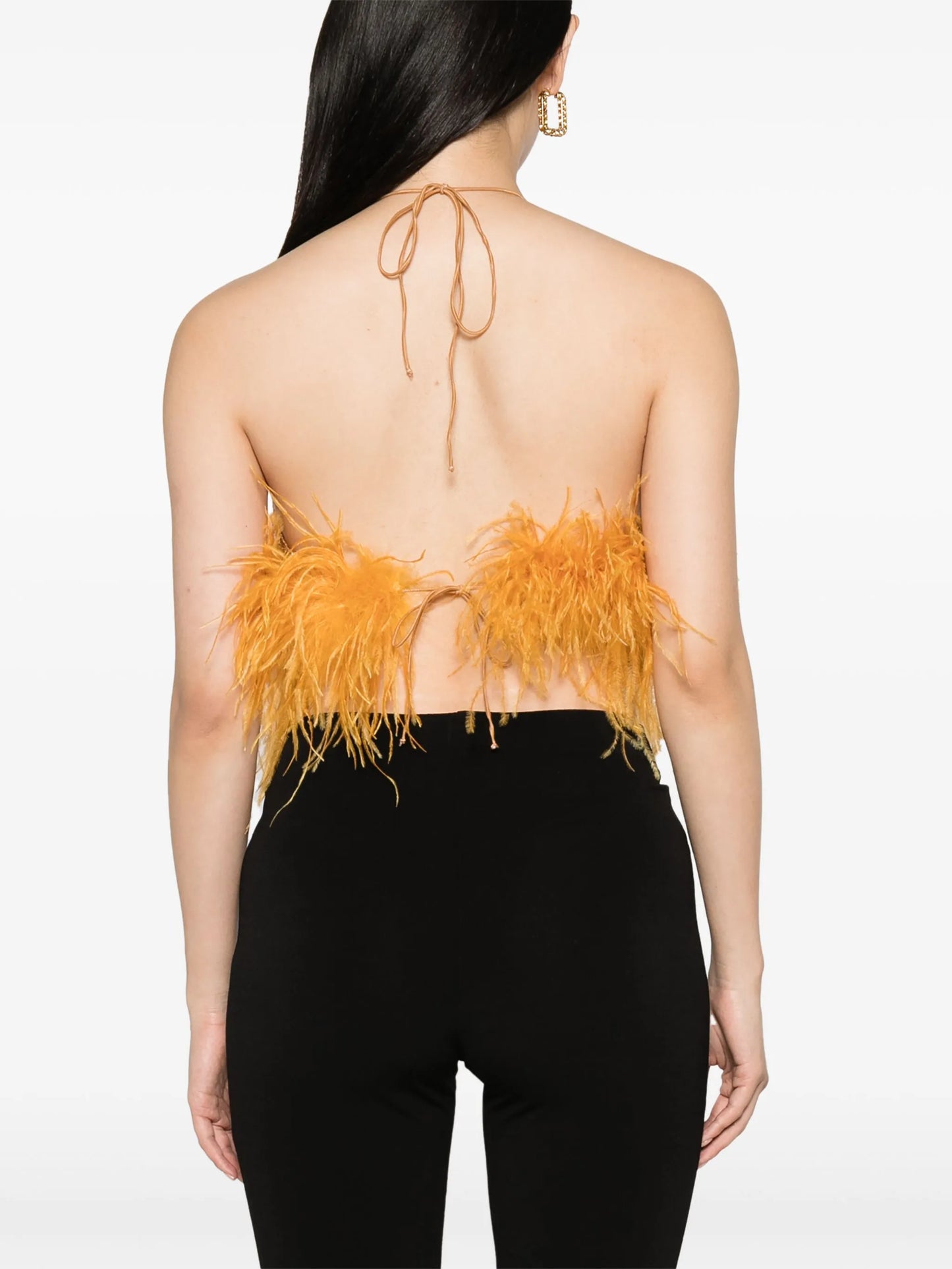 Paillettes Plumage feather-trim crop top