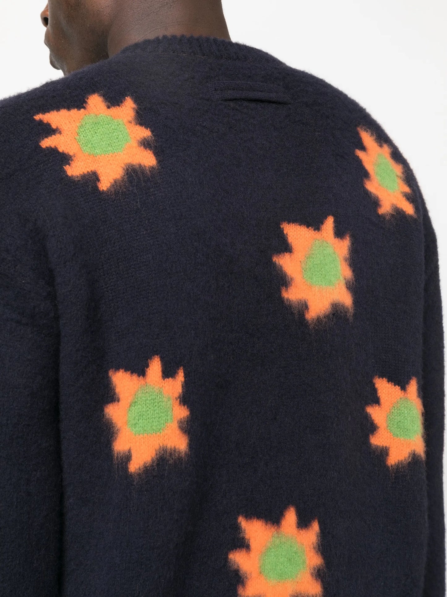 patterned intarsia-knit brushed-effect jumper