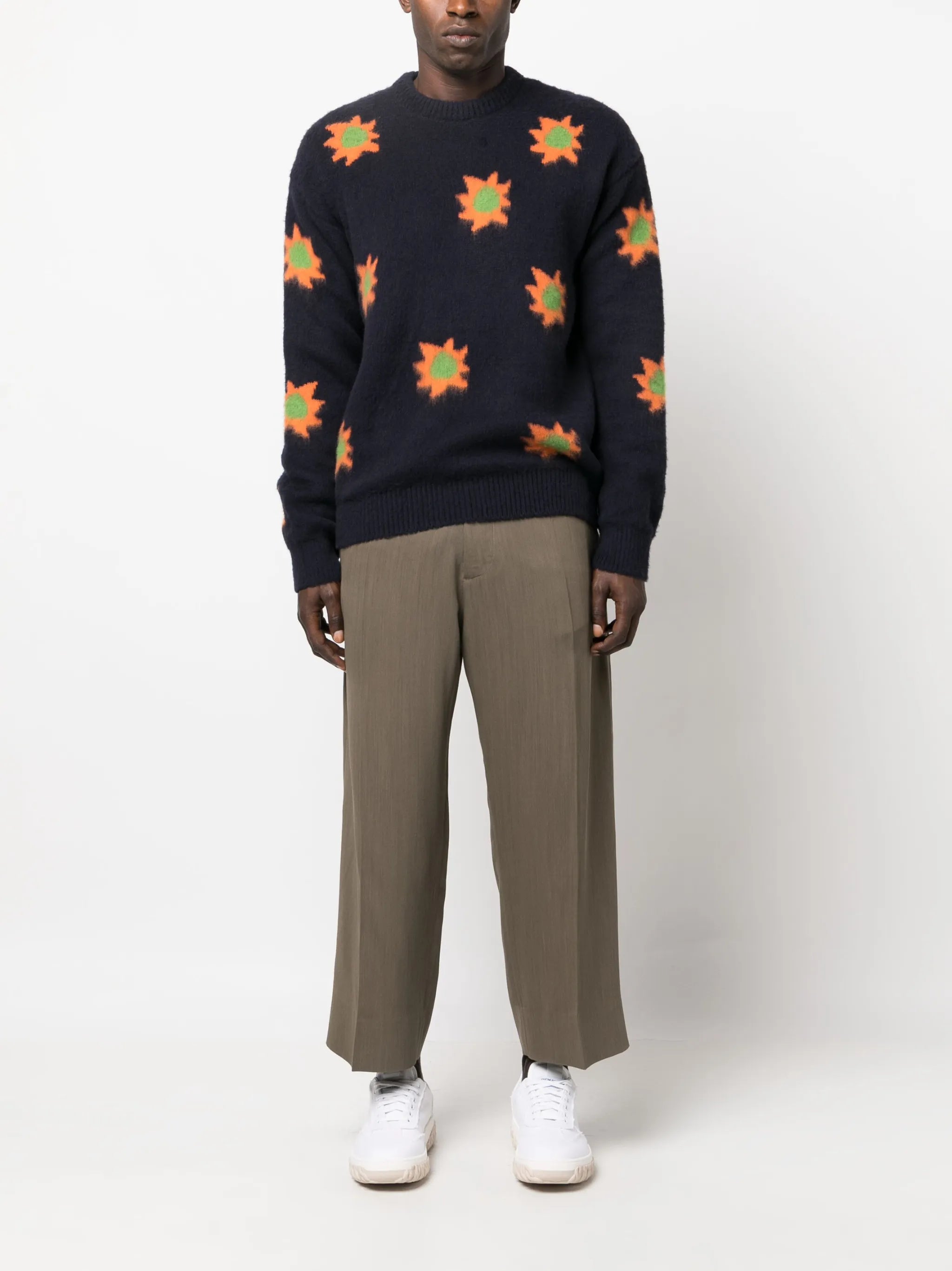 patterned intarsia-knit brushed-effect jumper