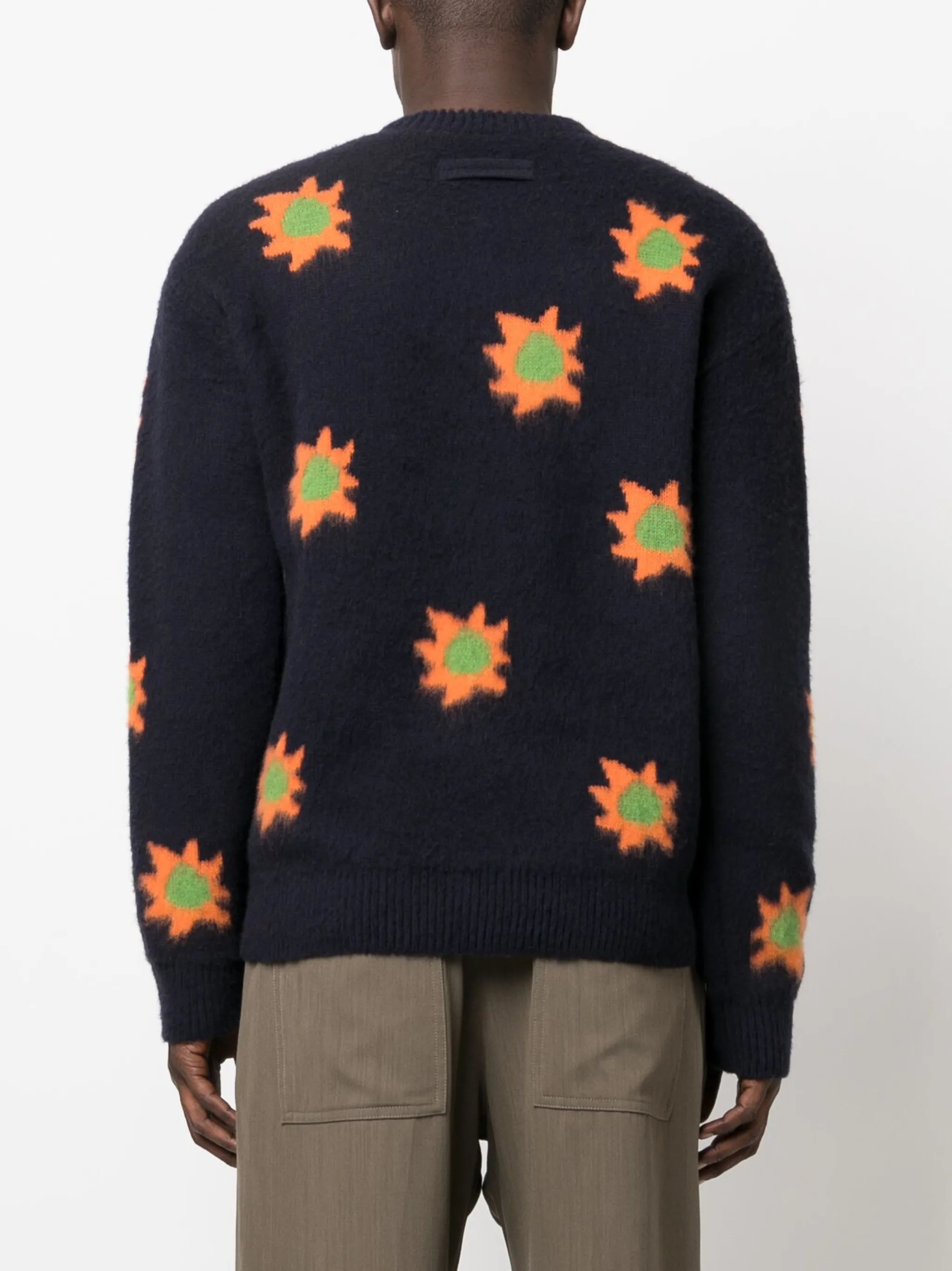 patterned intarsia-knit brushed-effect jumper
