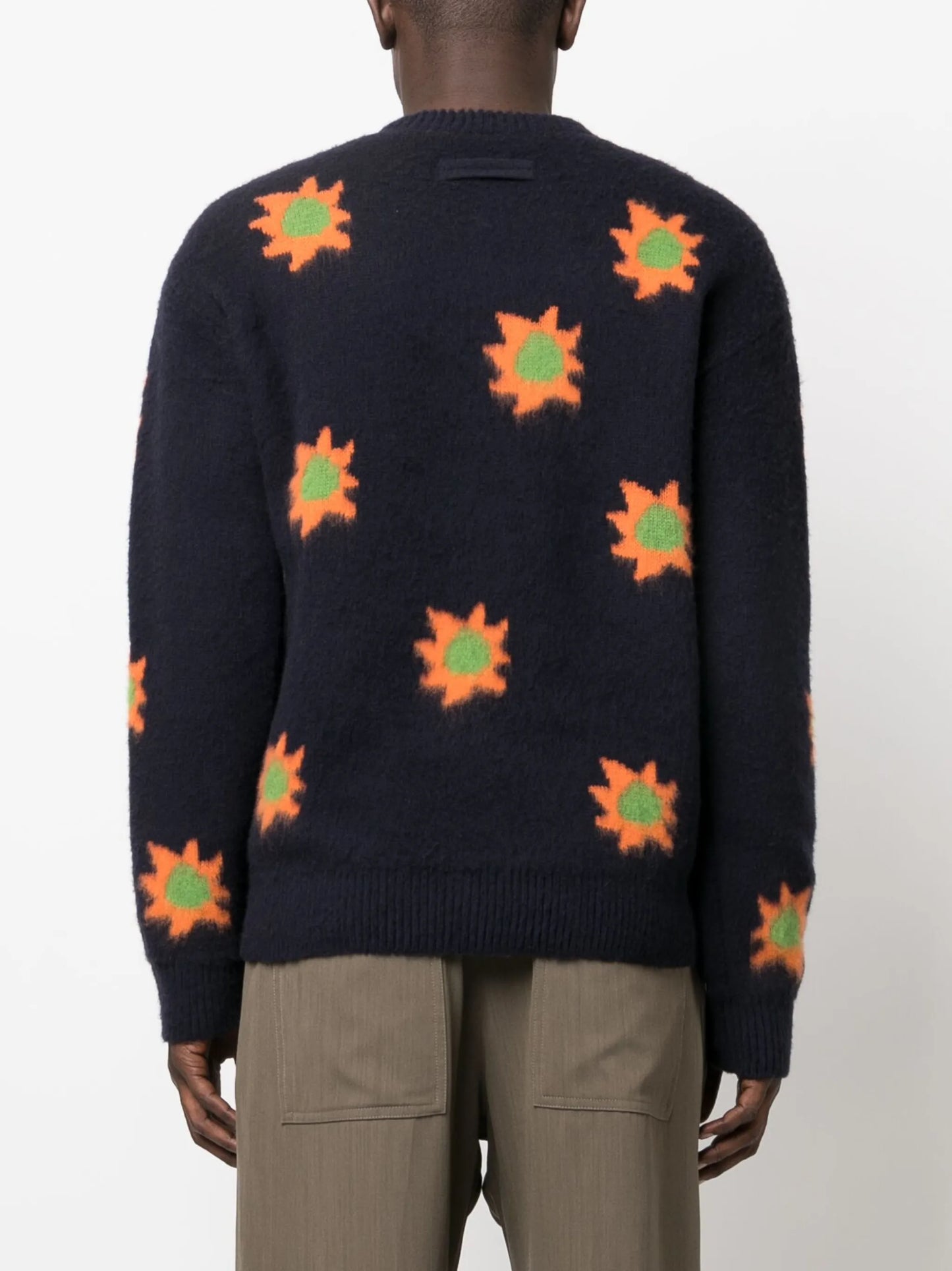 patterned intarsia-knit brushed-effect jumper