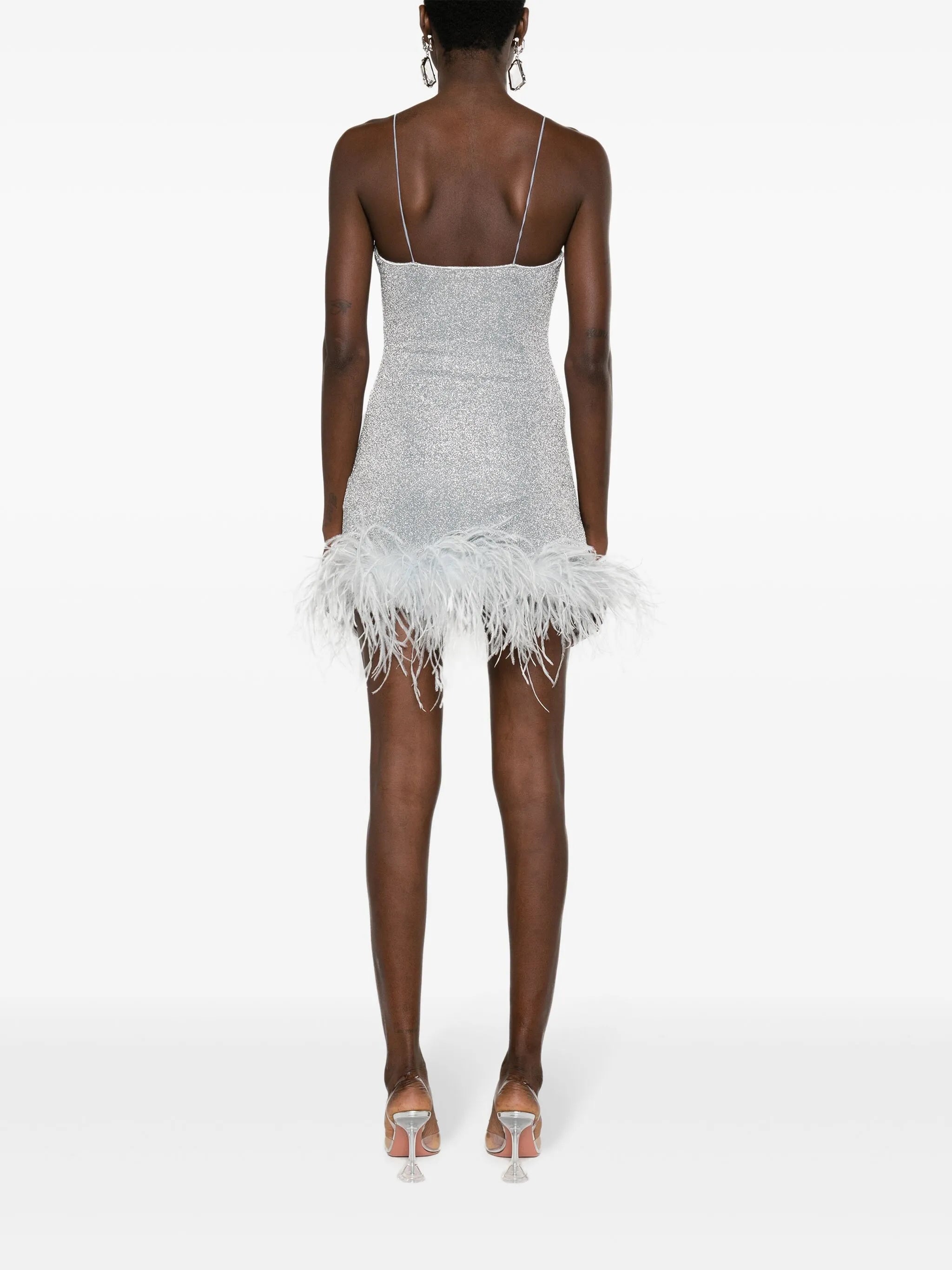 feather-trim lurex mini dress