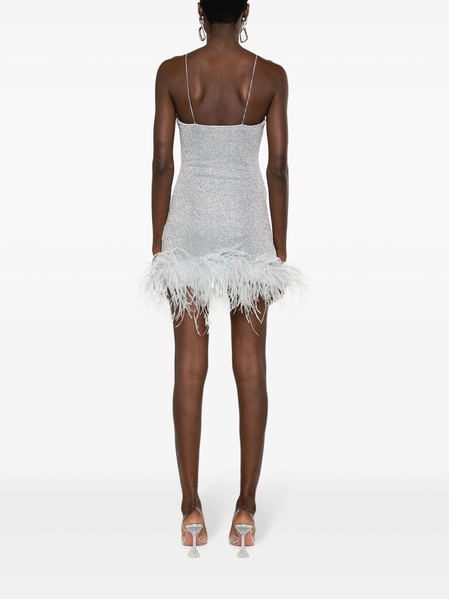 feather-trim lurex mini dress