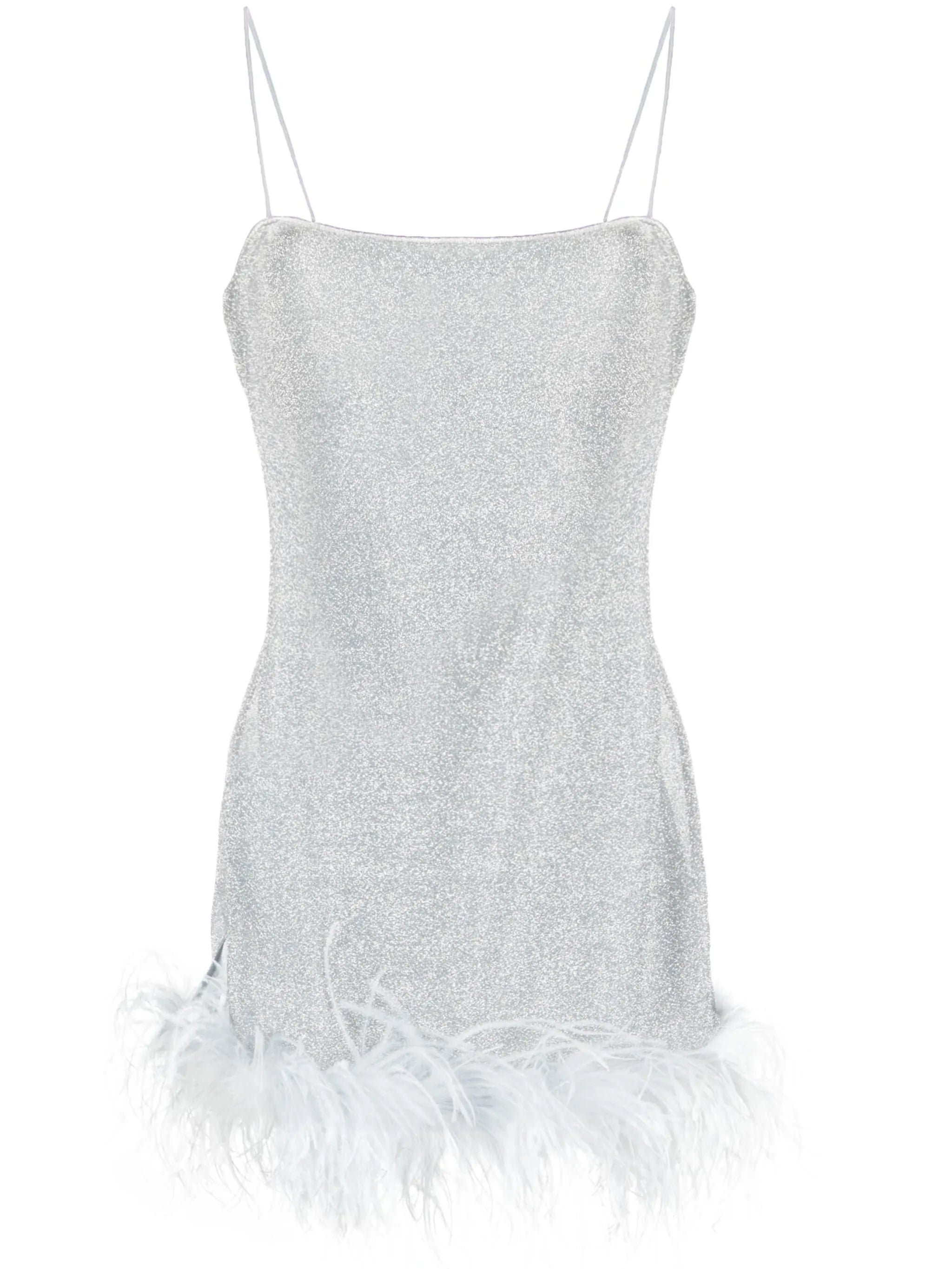 feather-trim lurex mini dress