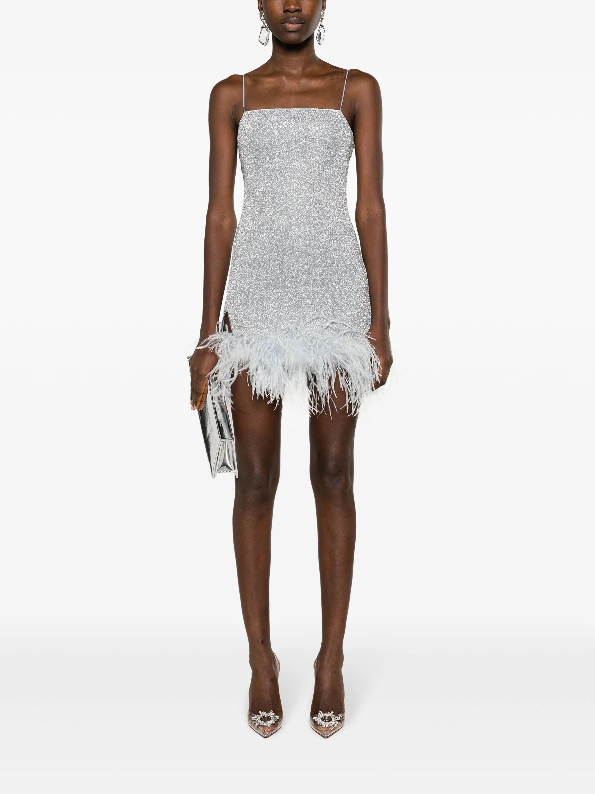 feather-trim lurex mini dress