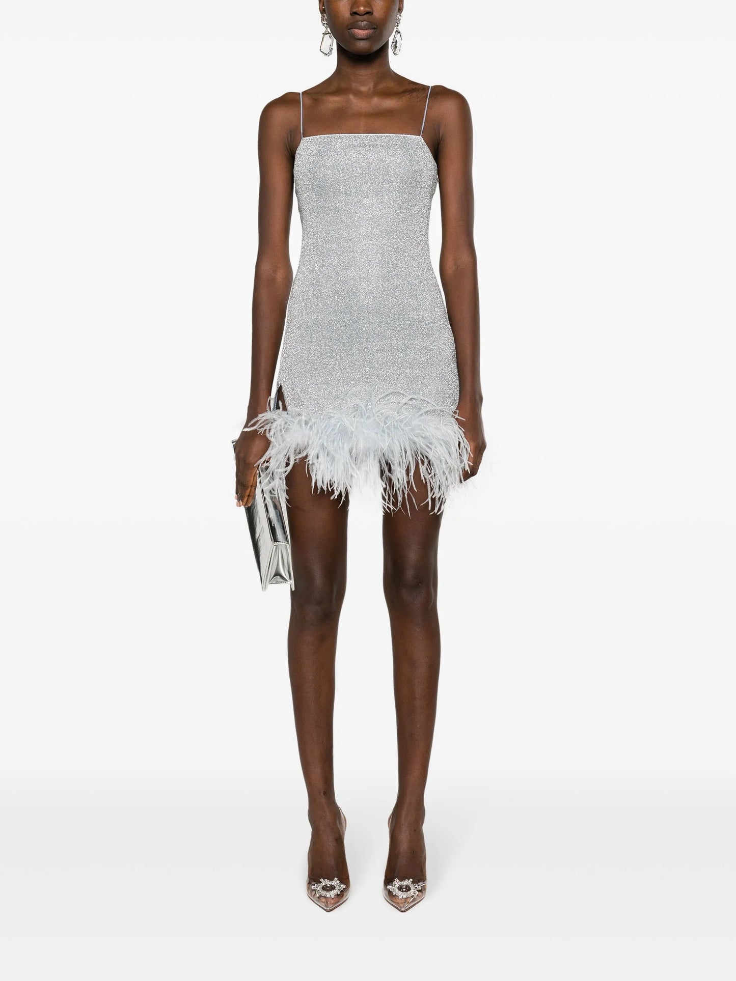 feather-trim lurex mini dress