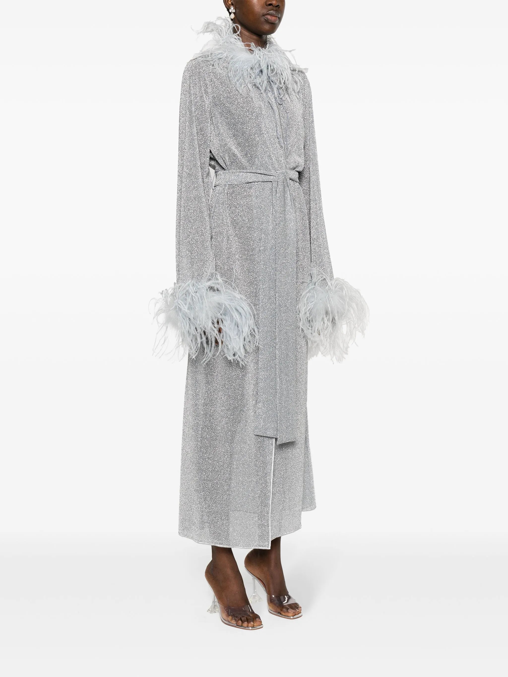 Lumière feather-trim kaftan