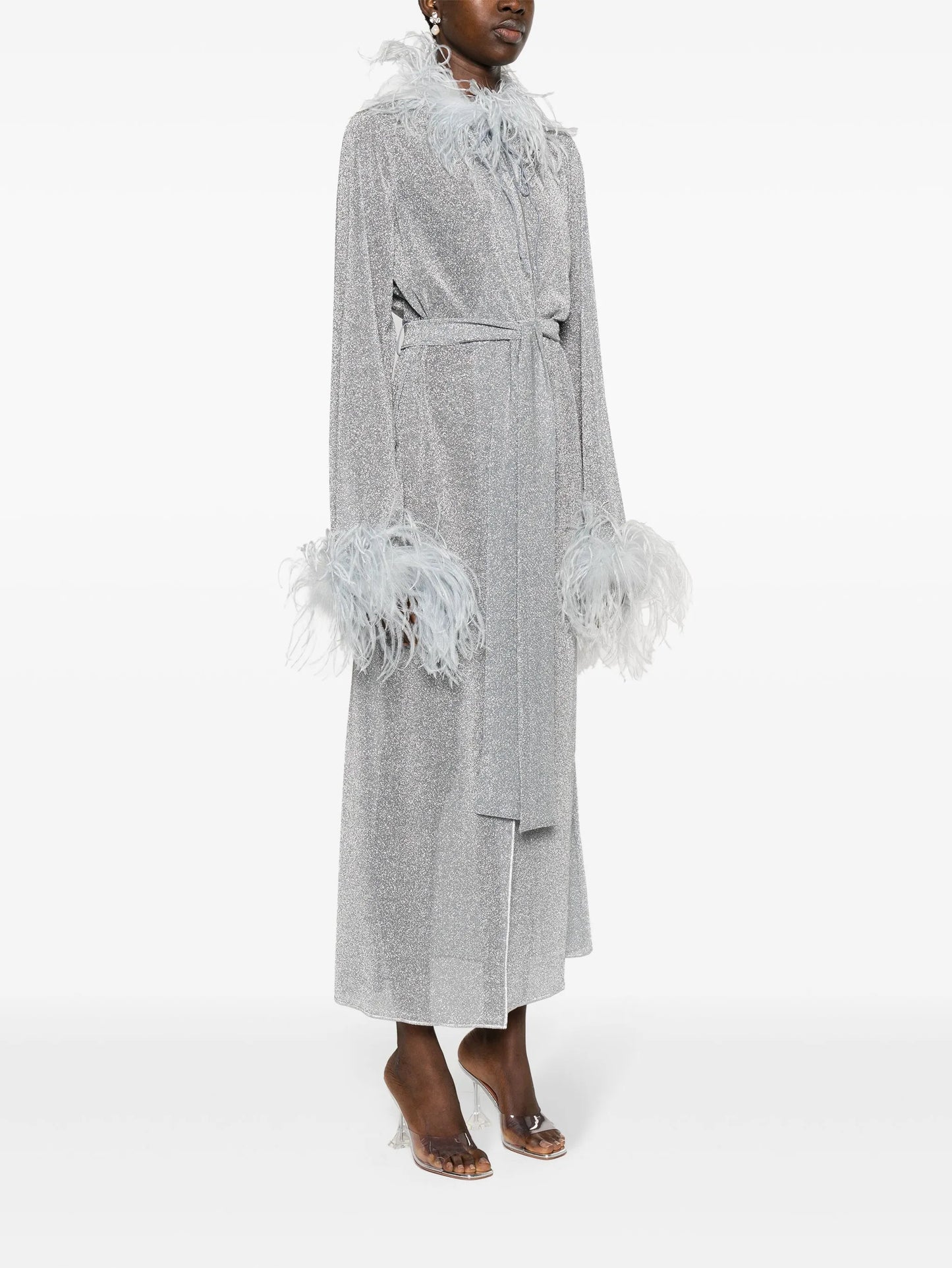 Lumière feather-trim kaftan