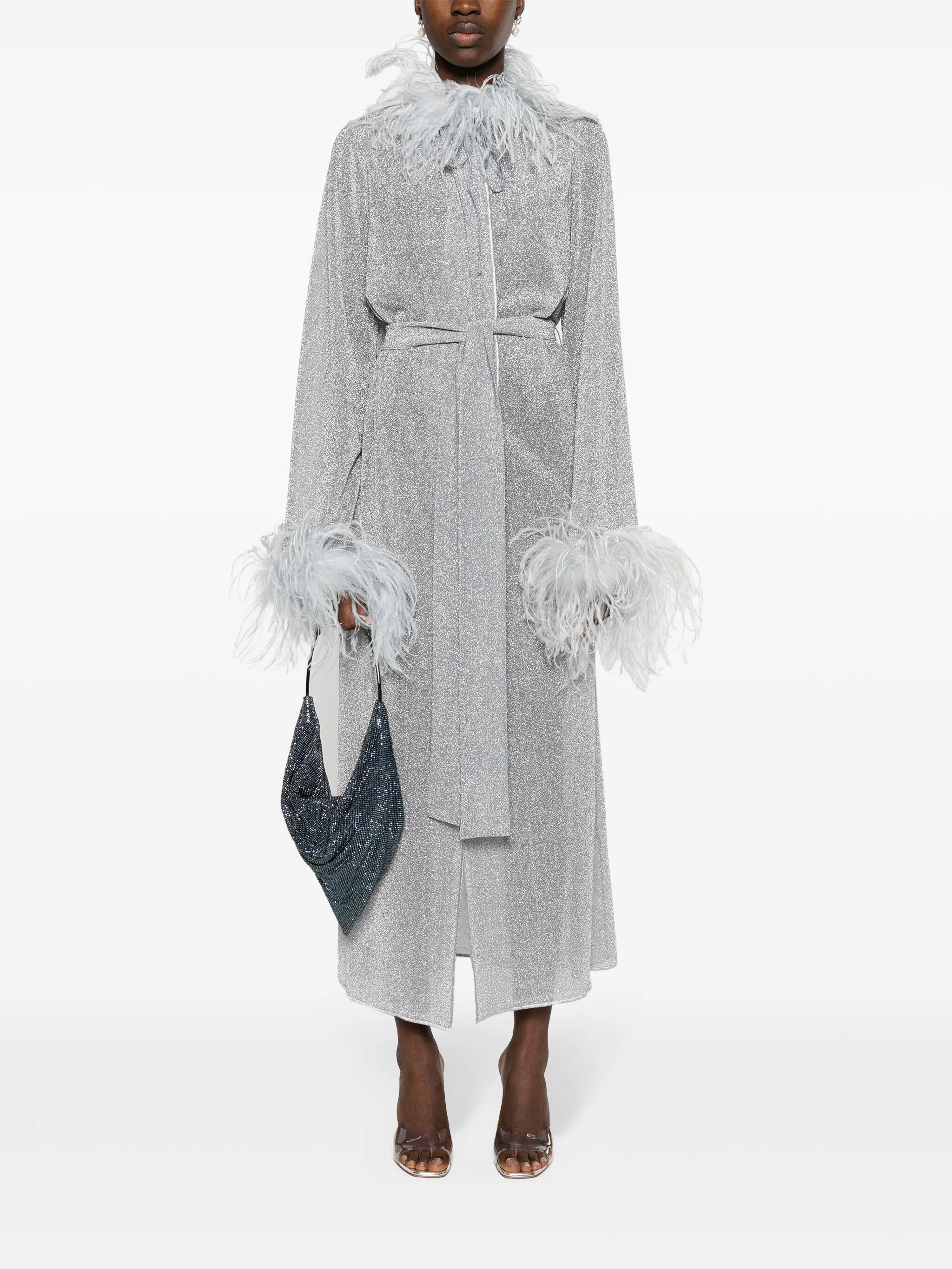 Lumière feather-trim kaftan