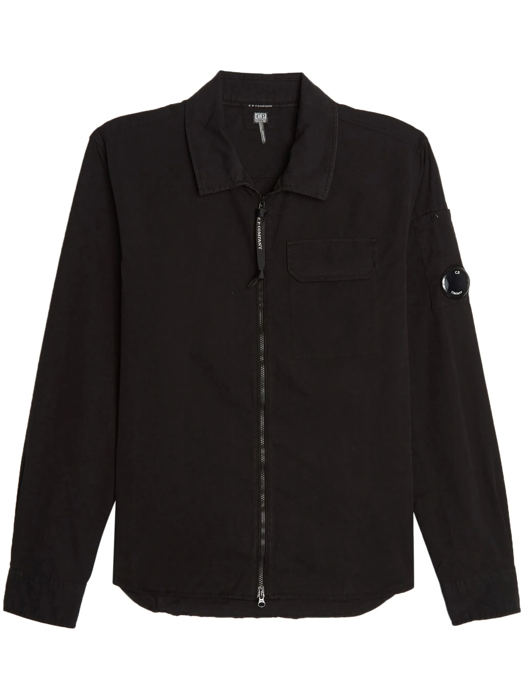 Lens-detail zip-up shirt jacket