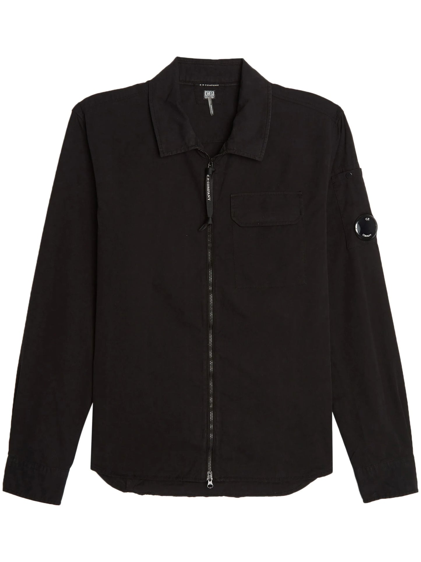 Lens-detail zip-up shirt jacket