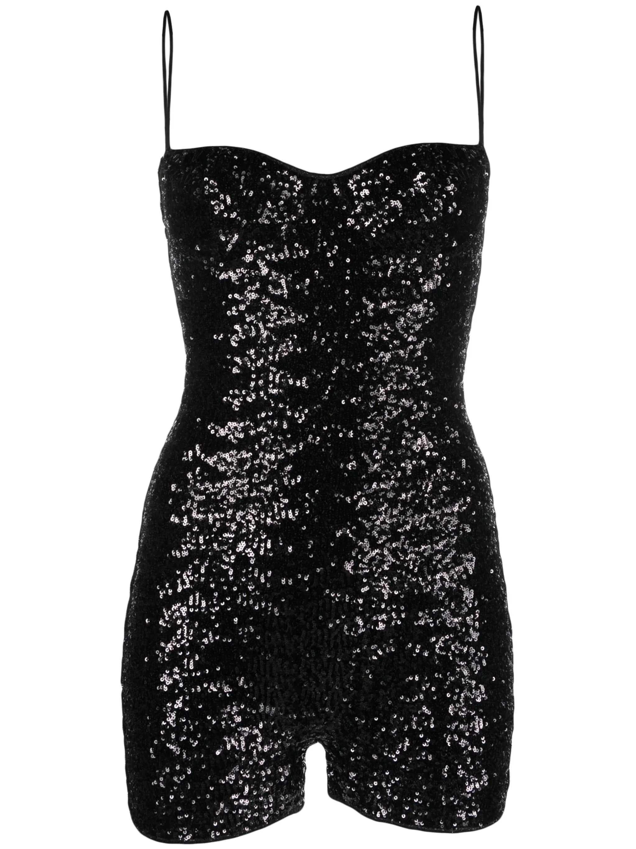 sweetheart-neck sequined playsuit