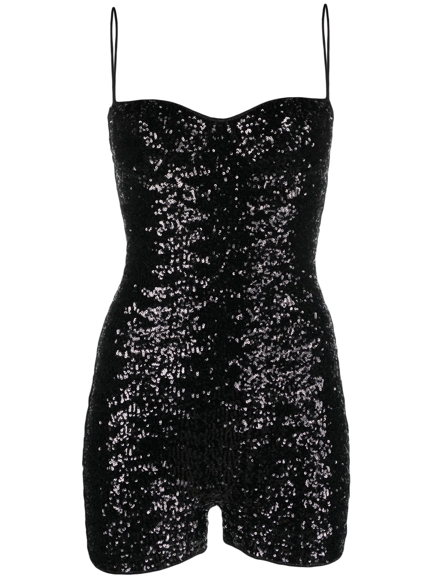 sweetheart-neck sequined playsuit