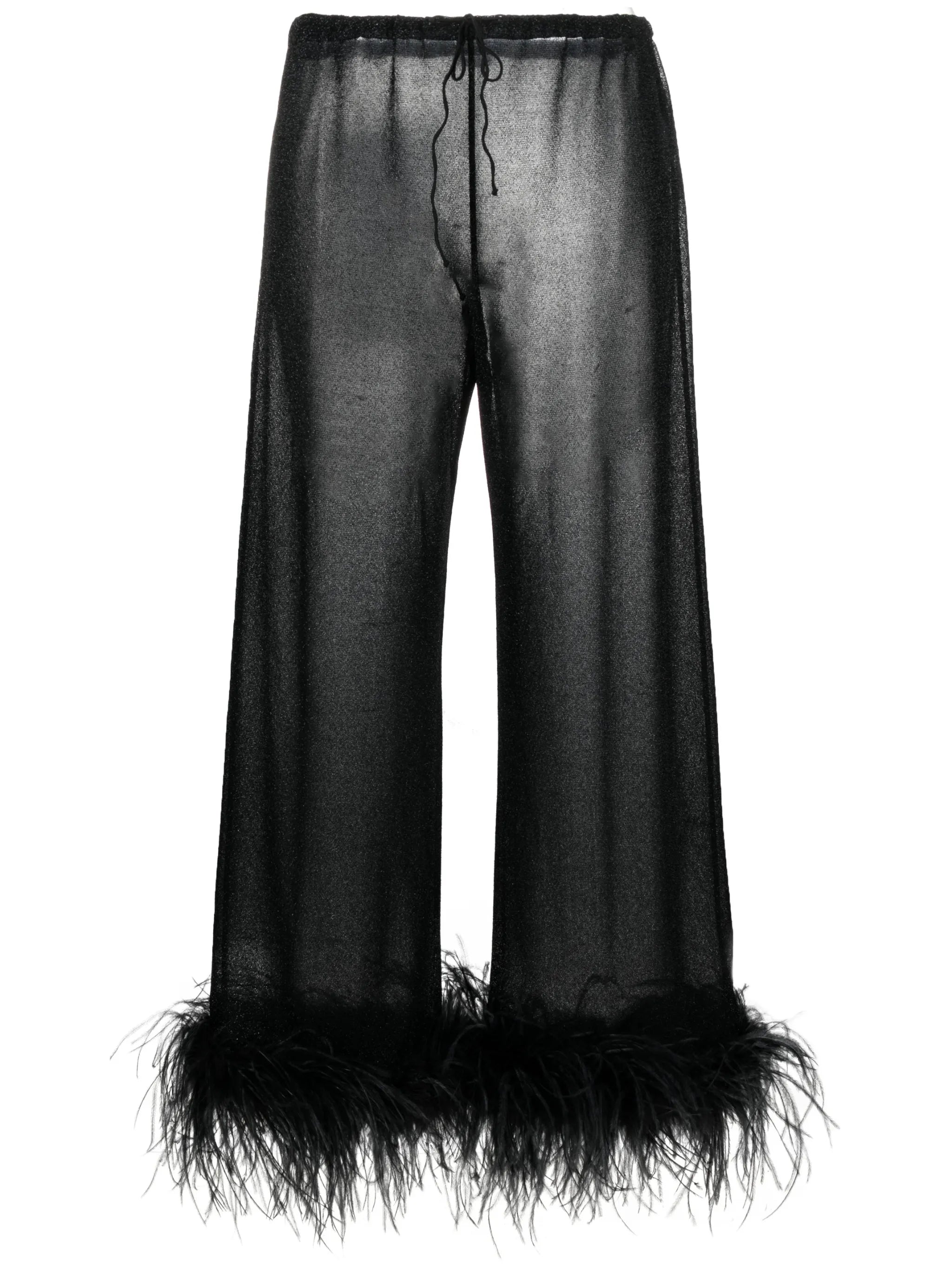 Plumage feather-trim lurex trousers