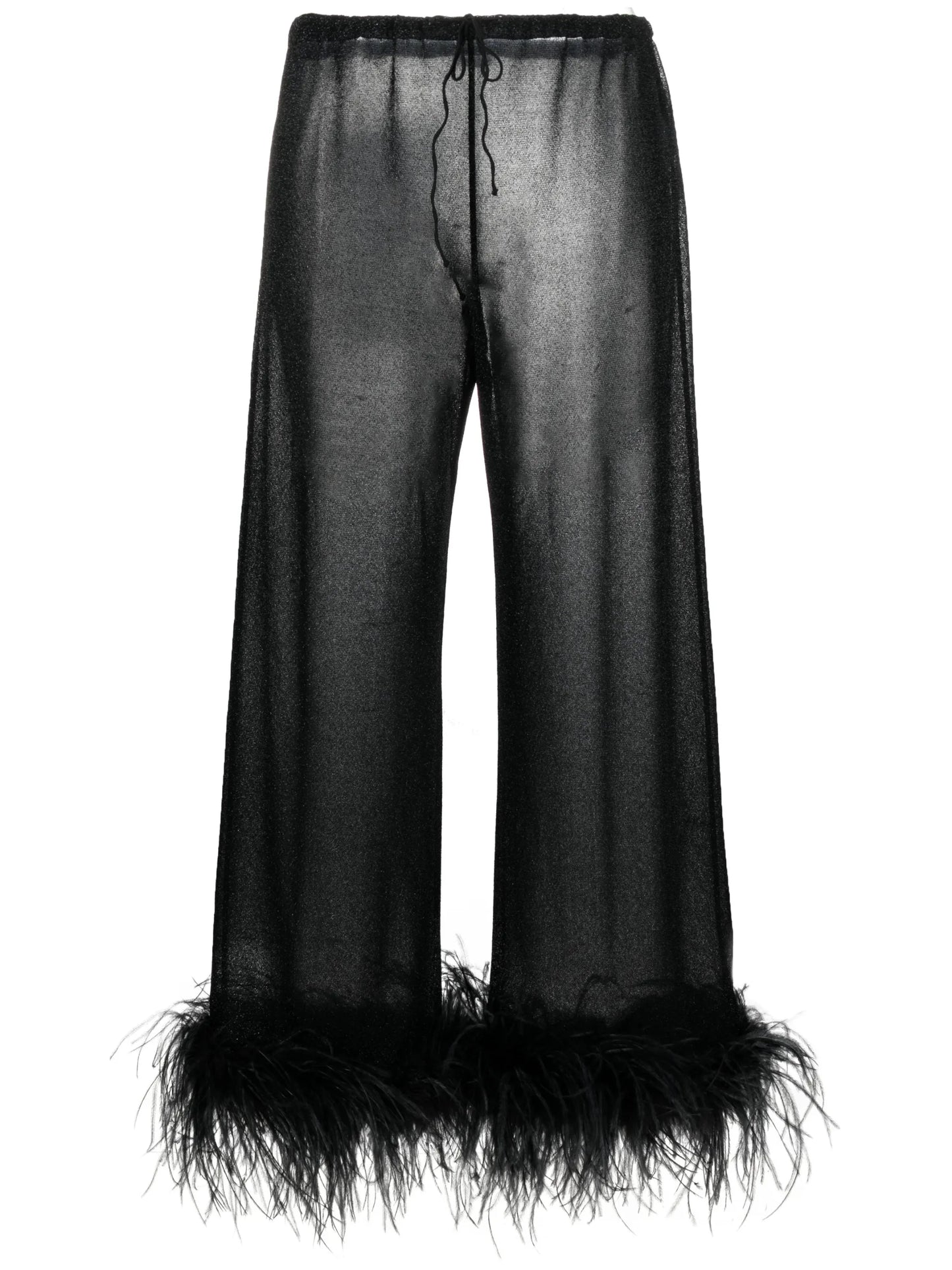 Plumage feather-trim lurex trousers