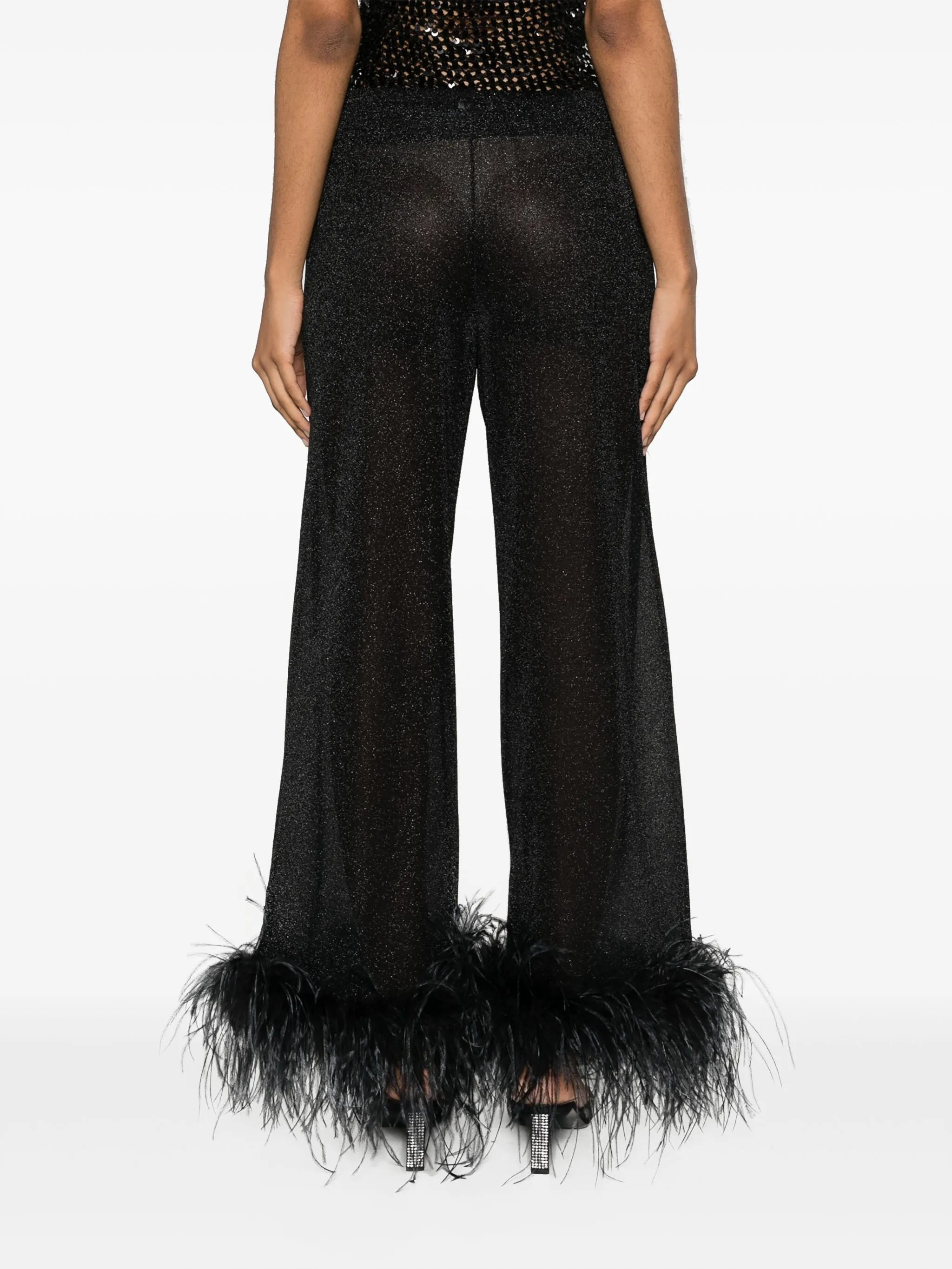 Plumage feather-trim lurex trousers