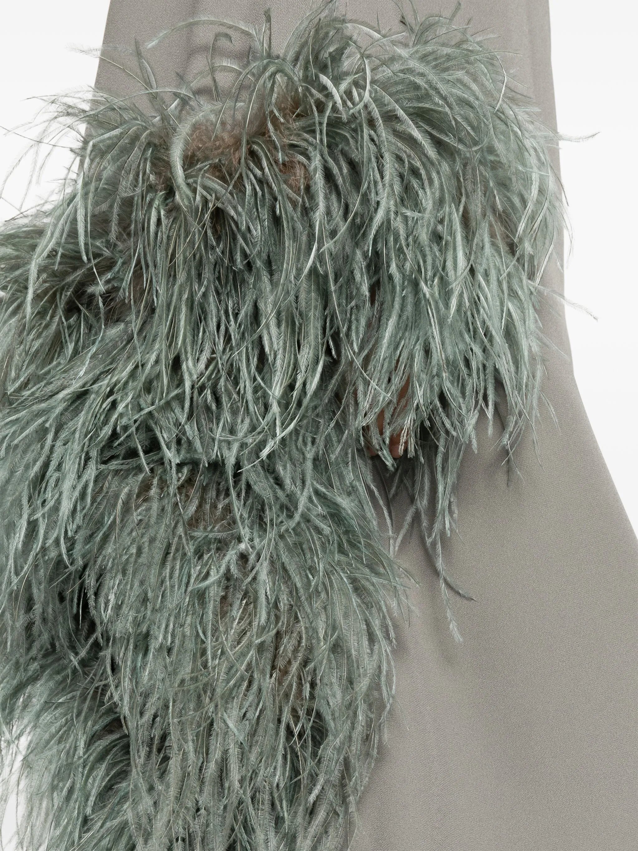 feather-trim one-shoulder dress
