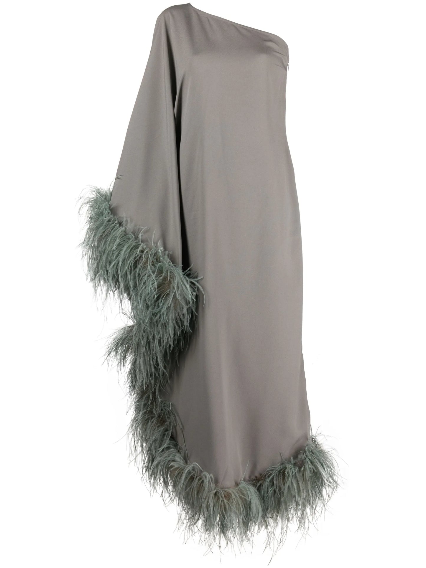 feather-trim one-shoulder dress