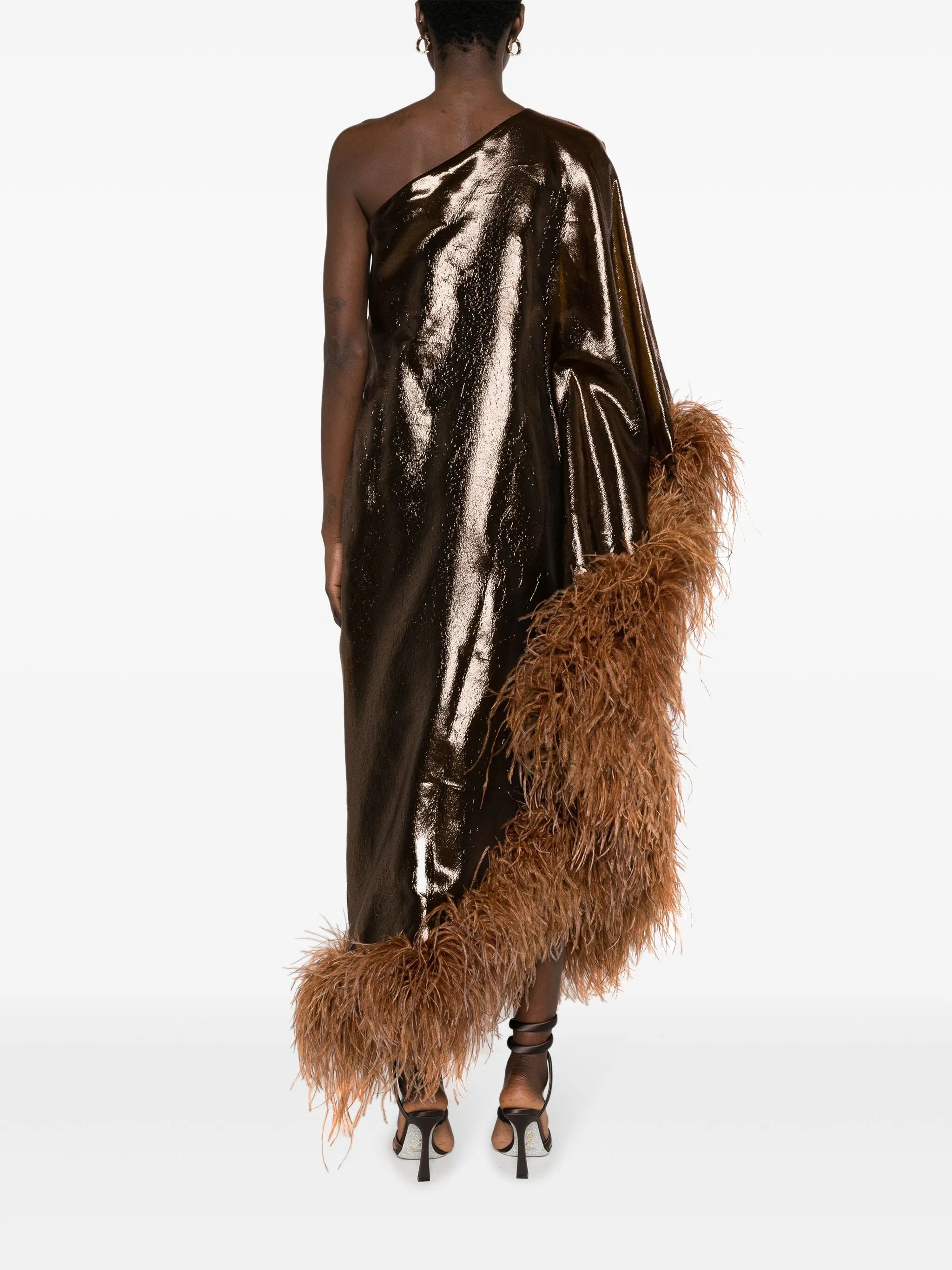 Fantasma feather-trim midi dress