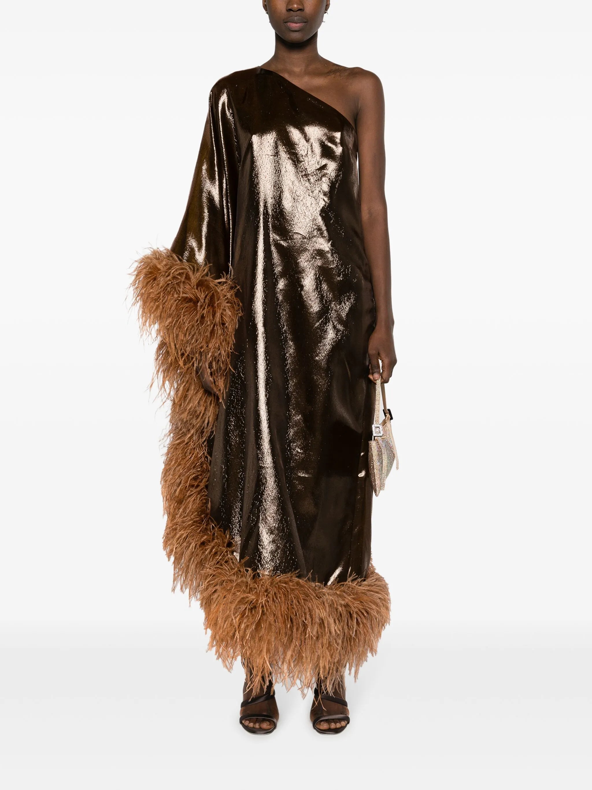 Fantasma feather-trim midi dress