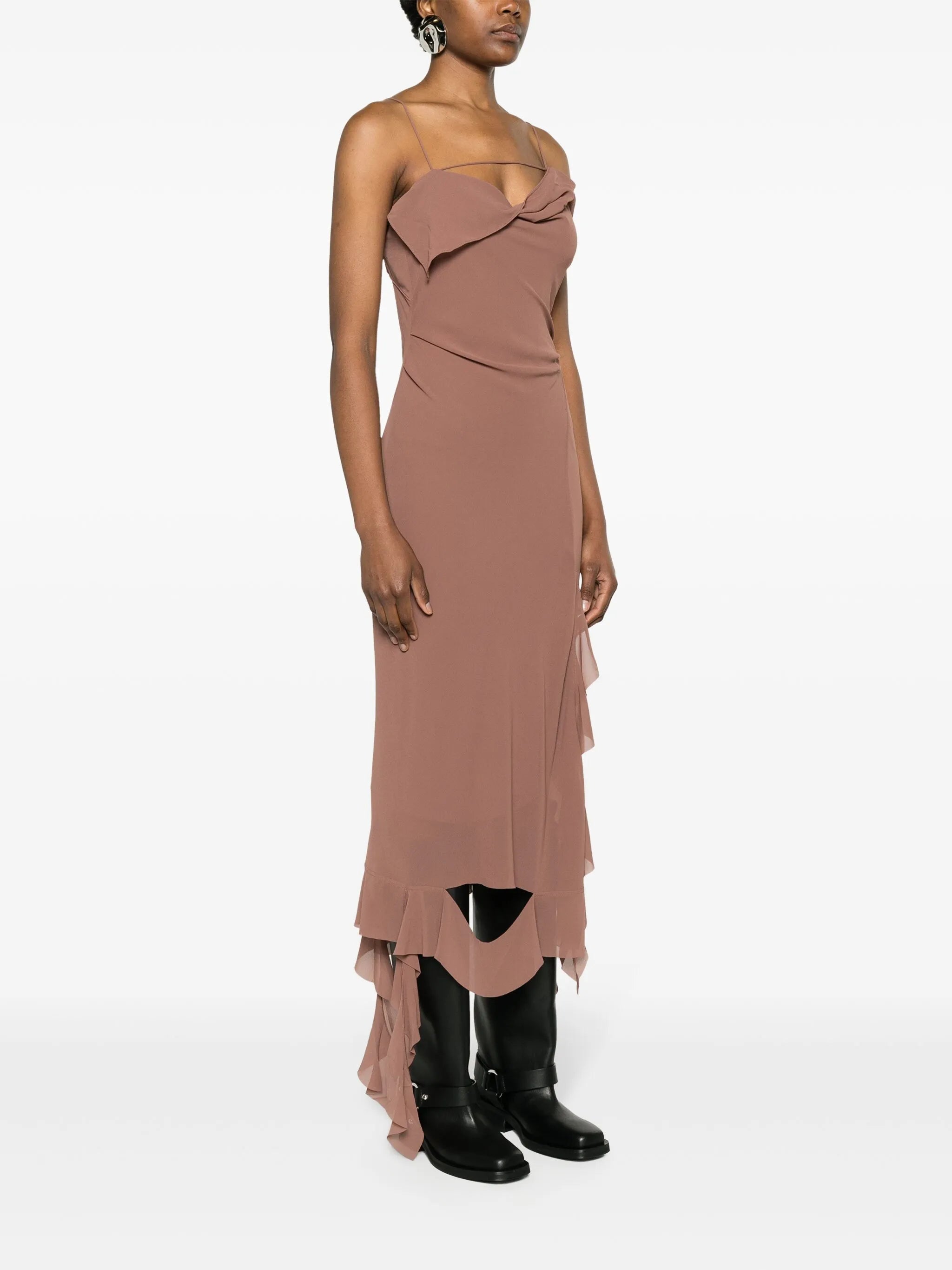 ruffle-trim halterneck midi dress