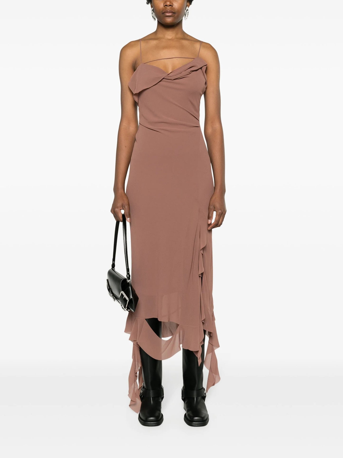ruffle-trim halterneck midi dress