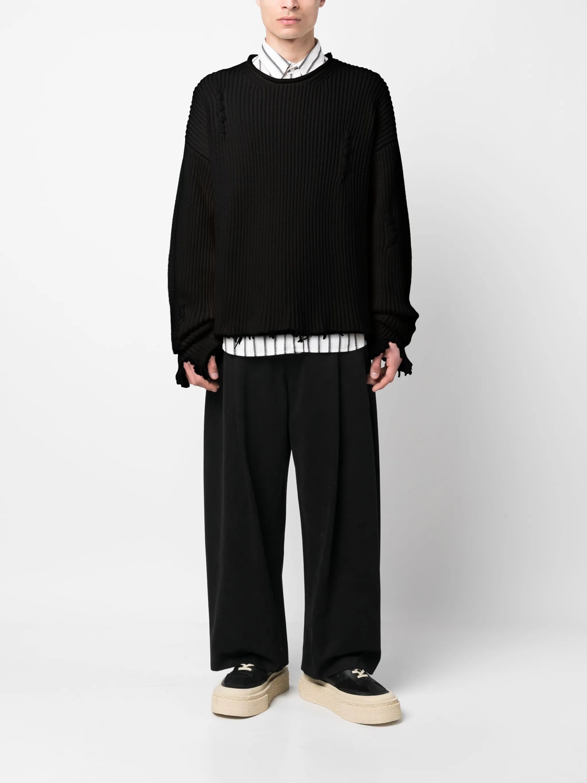 distressed ribbed jumper