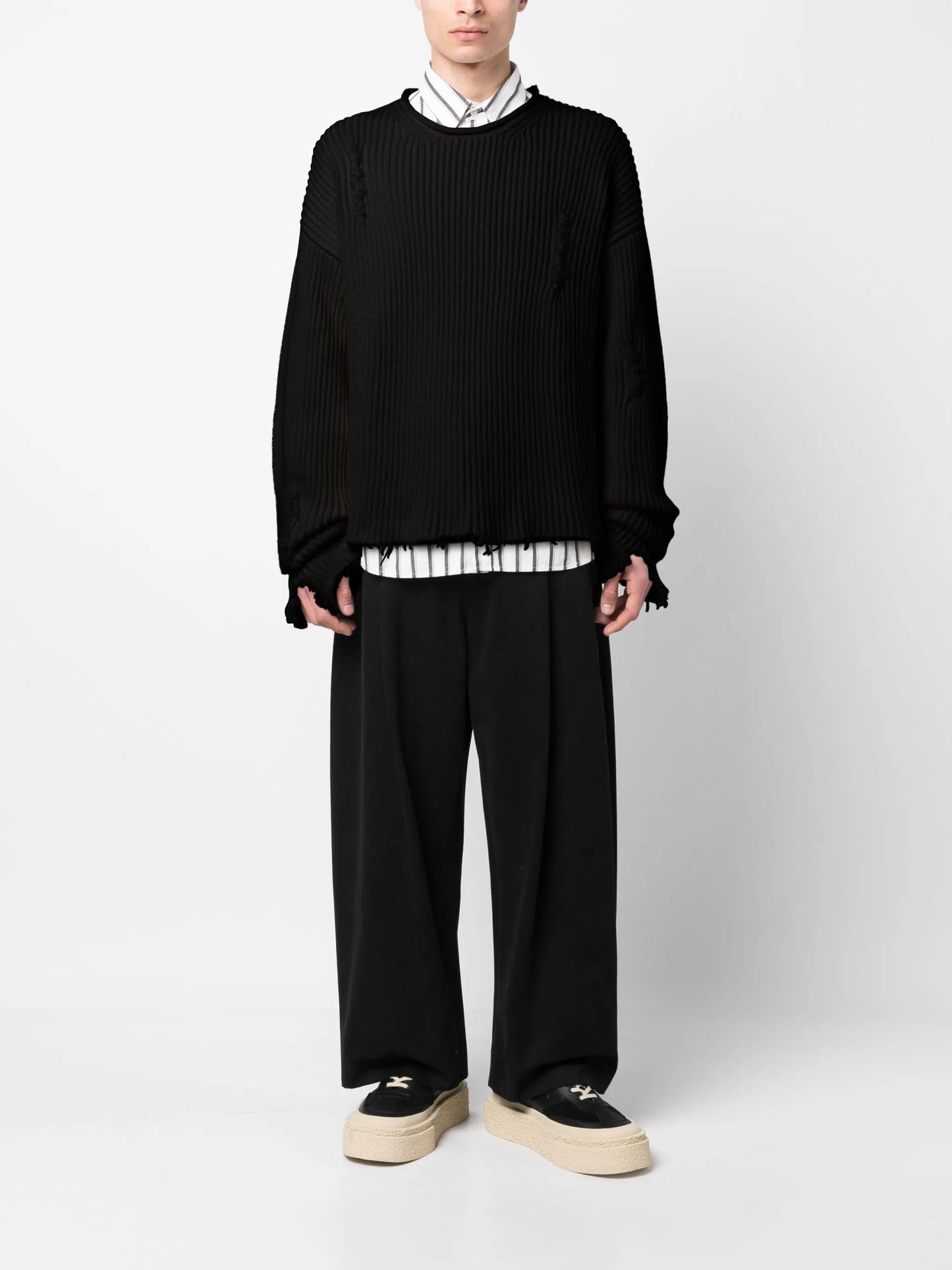distressed ribbed jumper