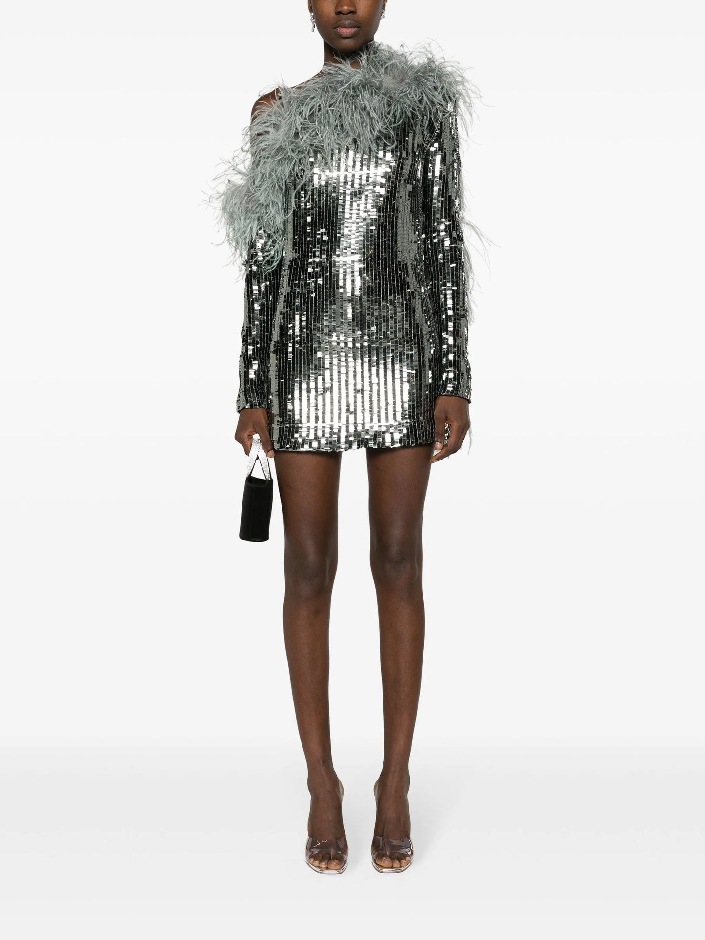 Garbo Disco feathre-trim minidress