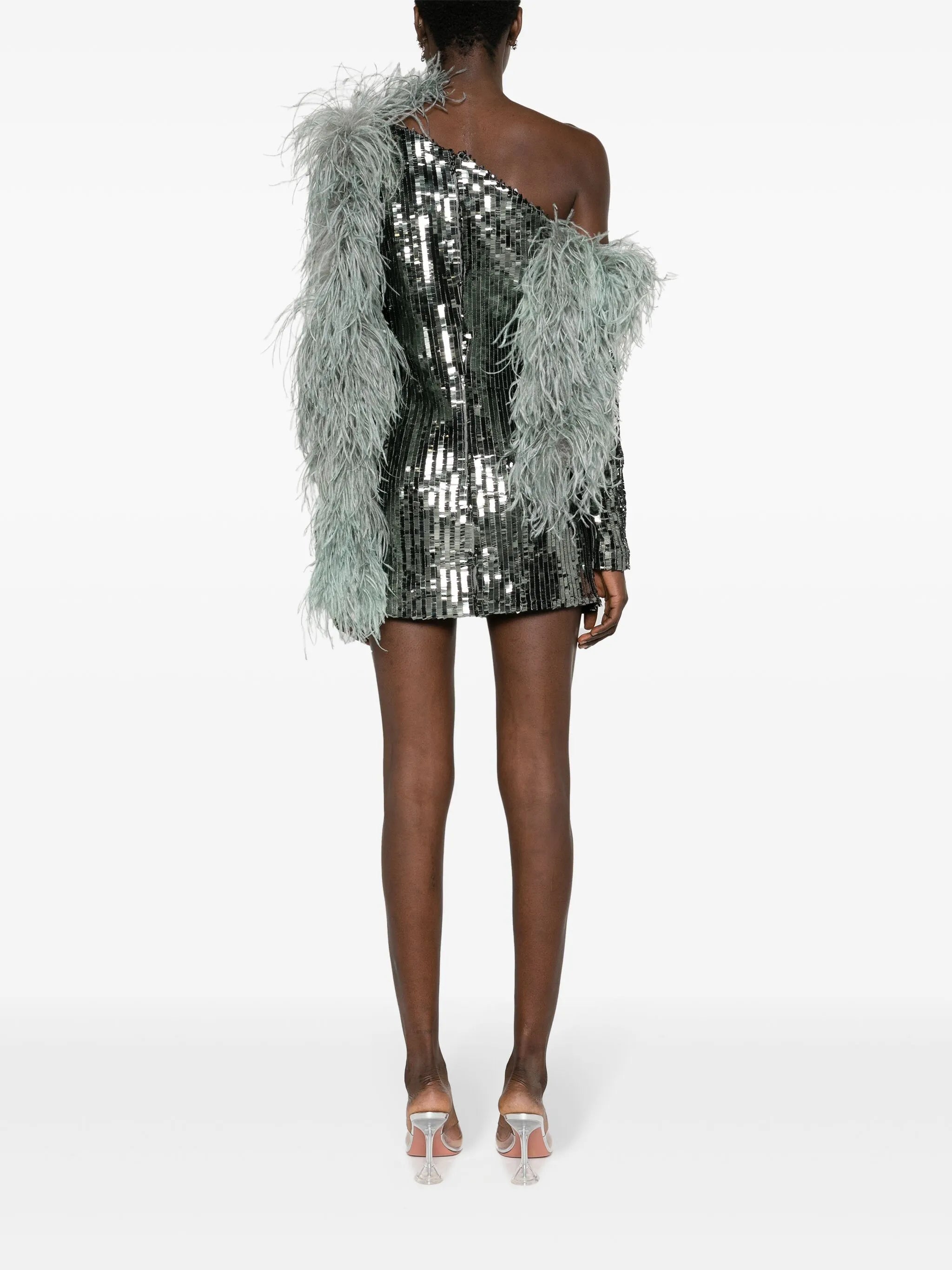 Garbo Disco feathre-trim minidress