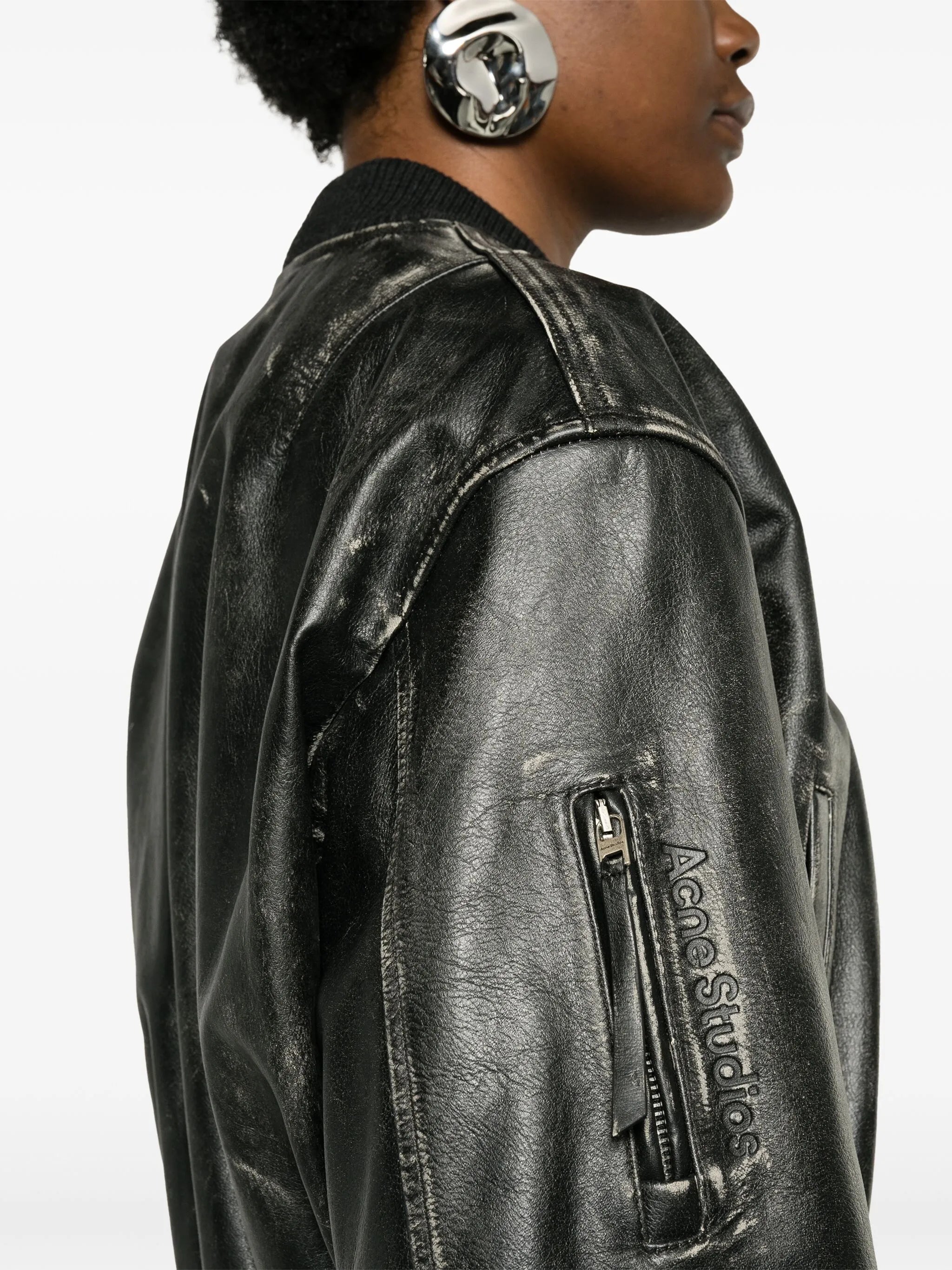 cropped leather bomber jacket