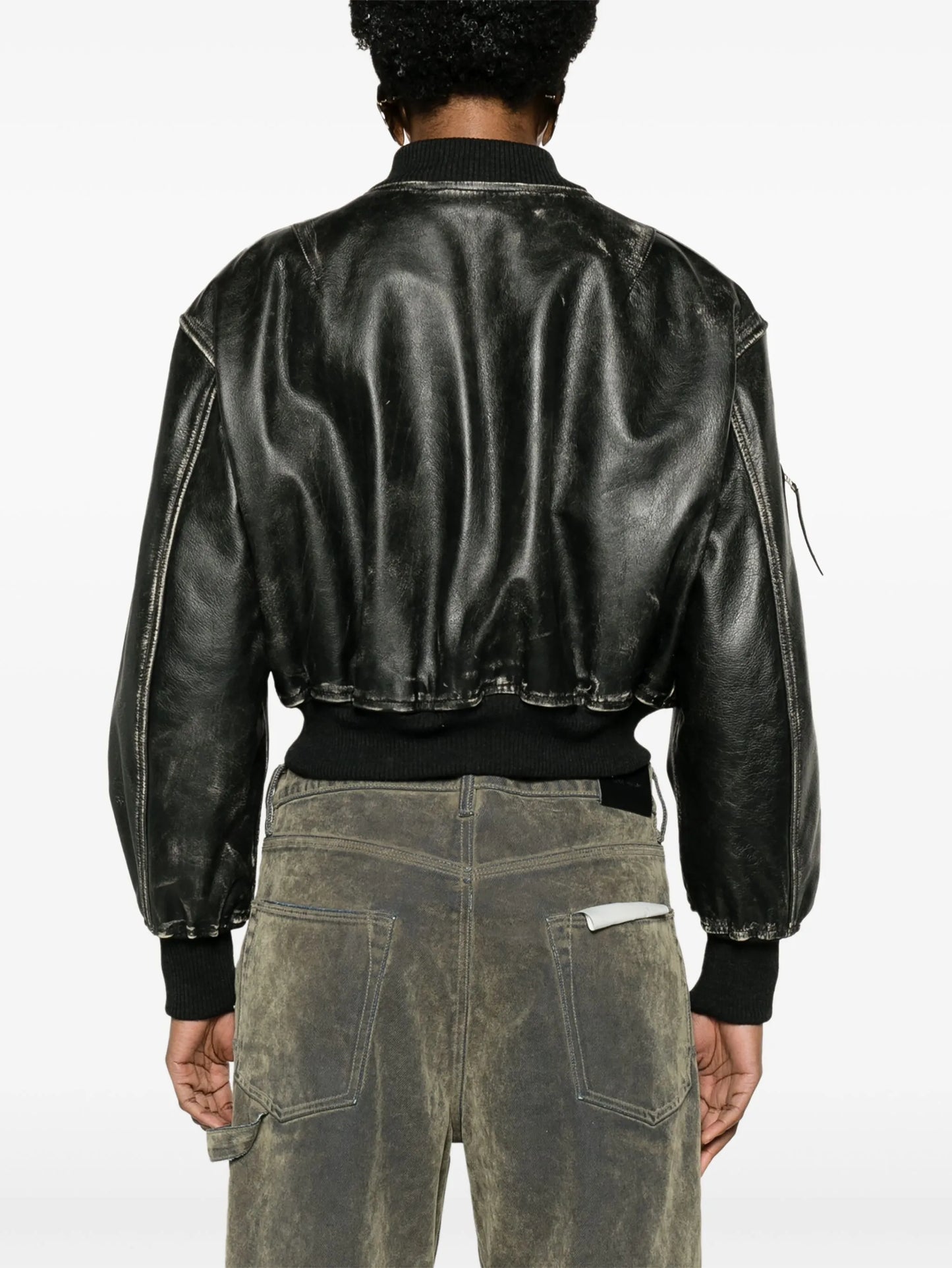 cropped leather bomber jacket