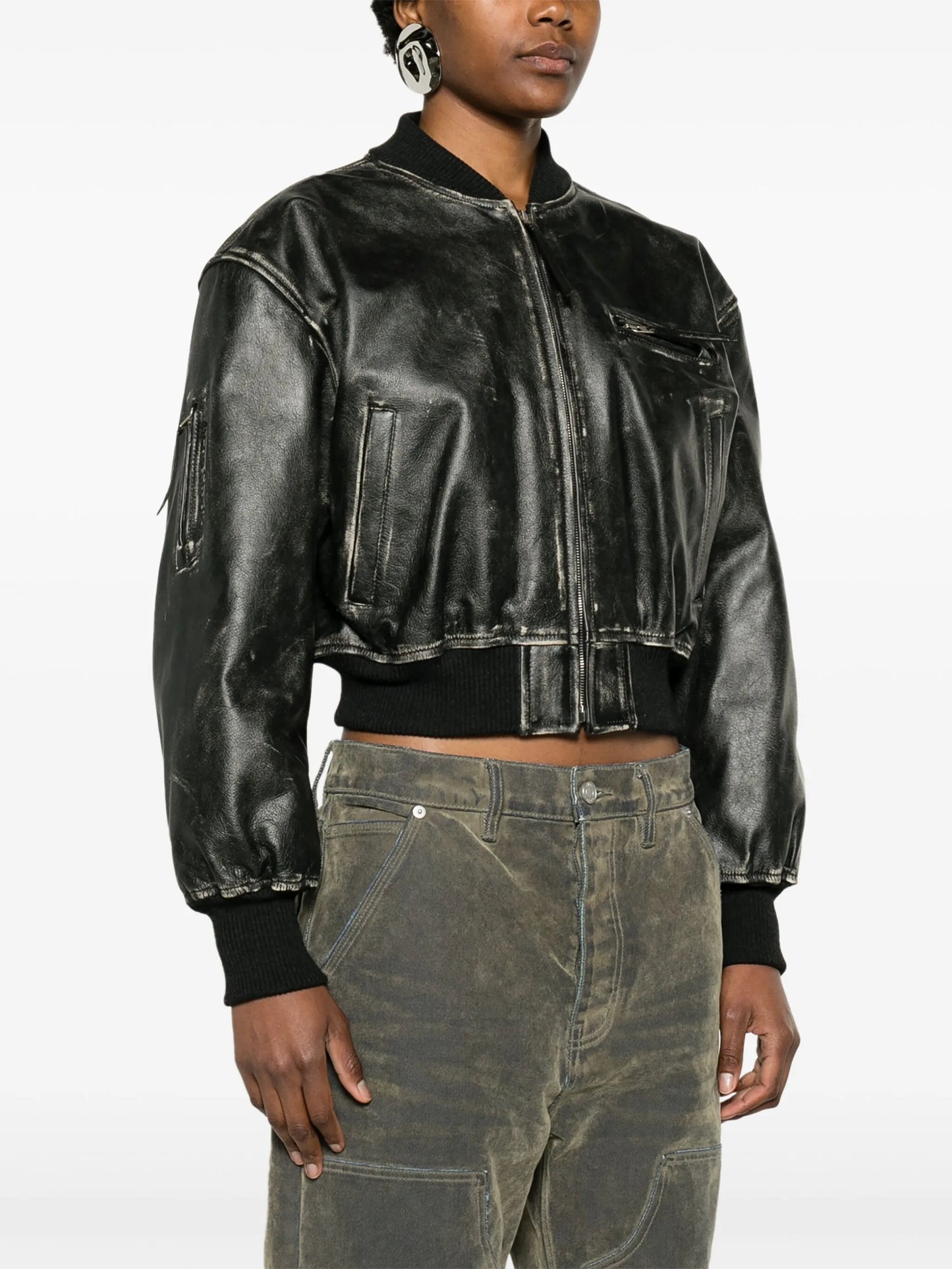 cropped leather bomber jacket