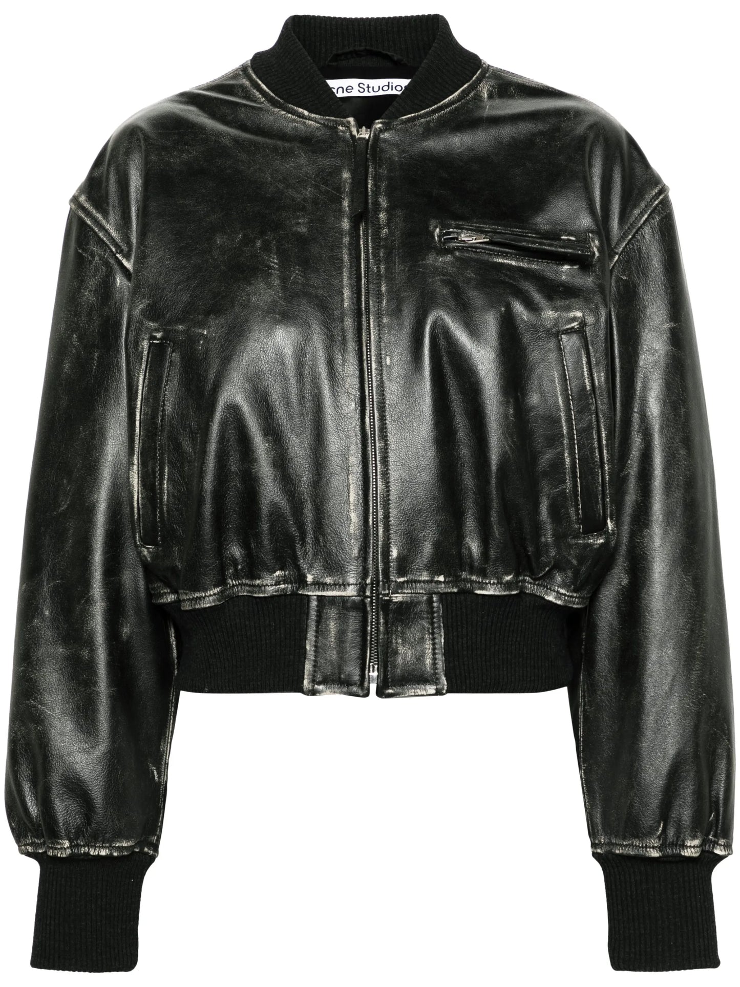 cropped leather bomber jacket