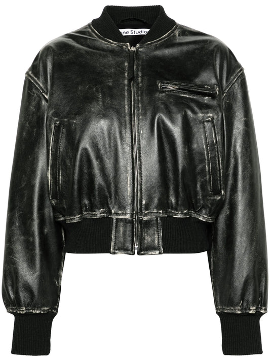 cropped leather bomber jacket