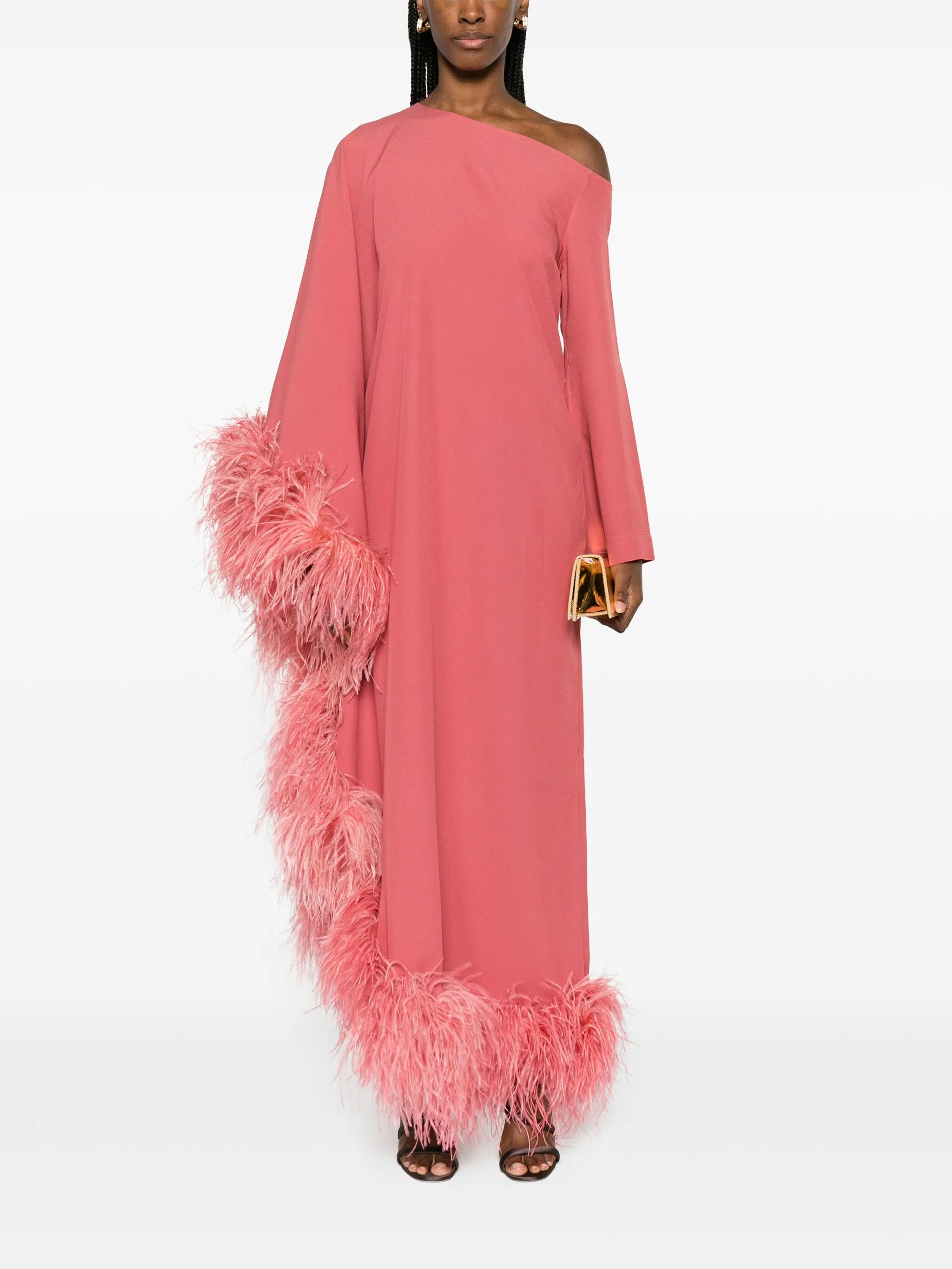Ubud Extravaganza feather-trim maxi dress
