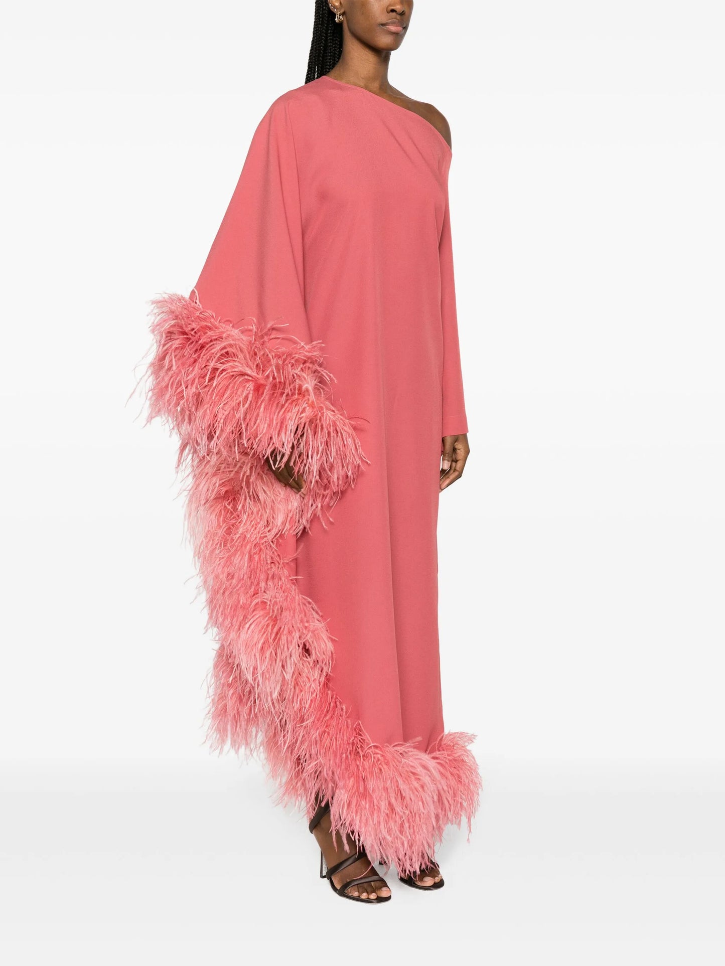 Ubud Extravaganza feather-trim maxi dress