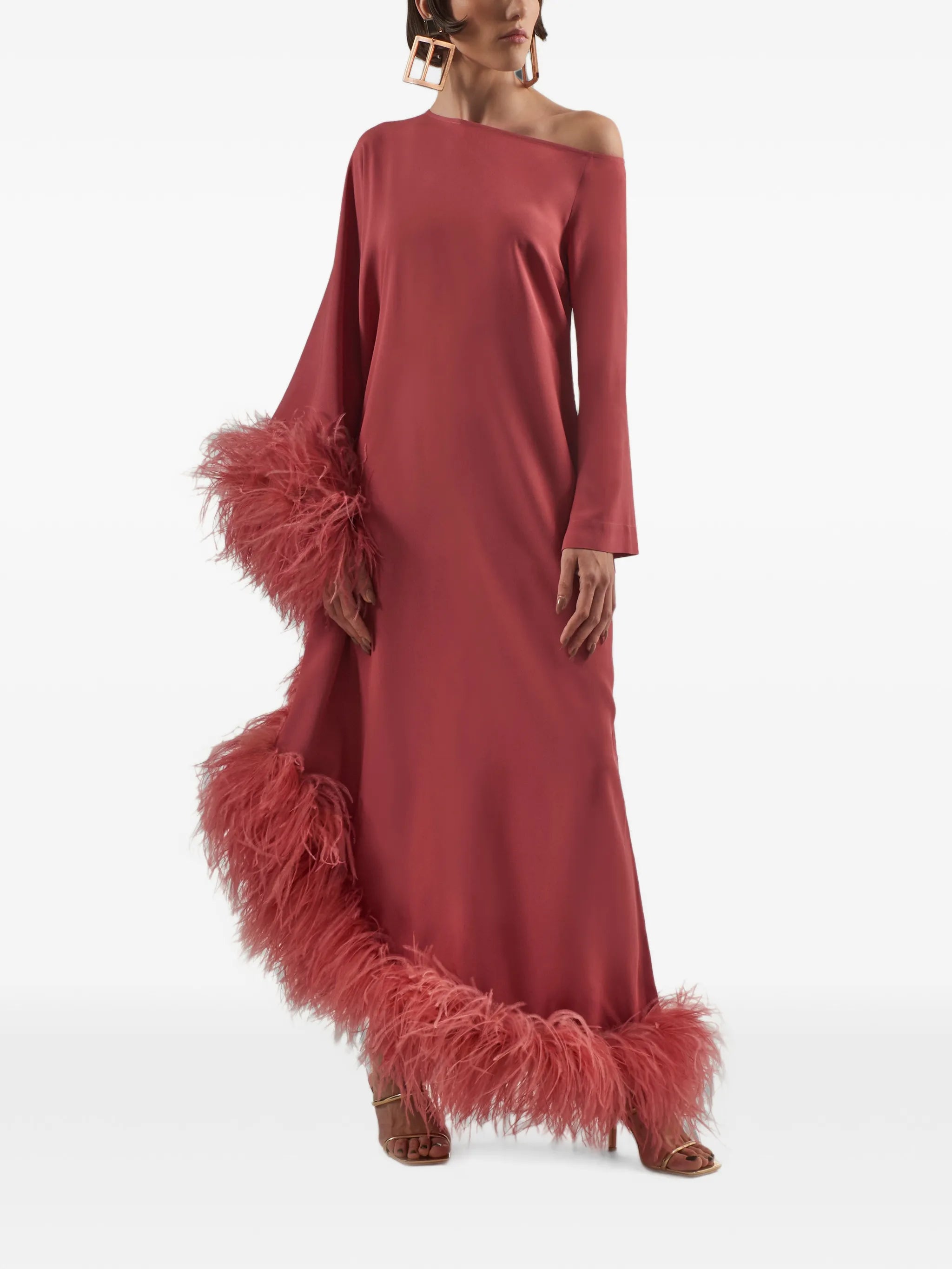 Ubud Extravaganza feather-trim maxi dress