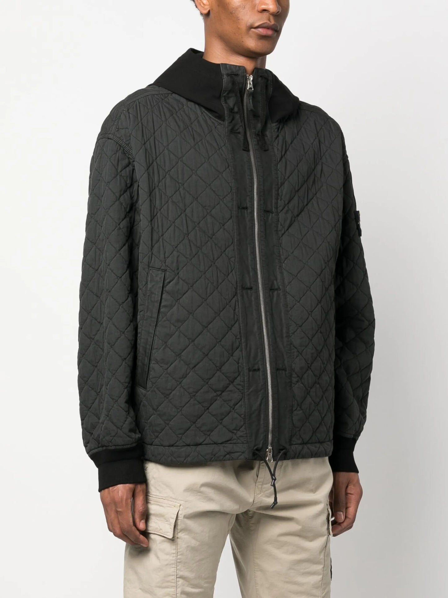 quilted hooded zip-up jacket