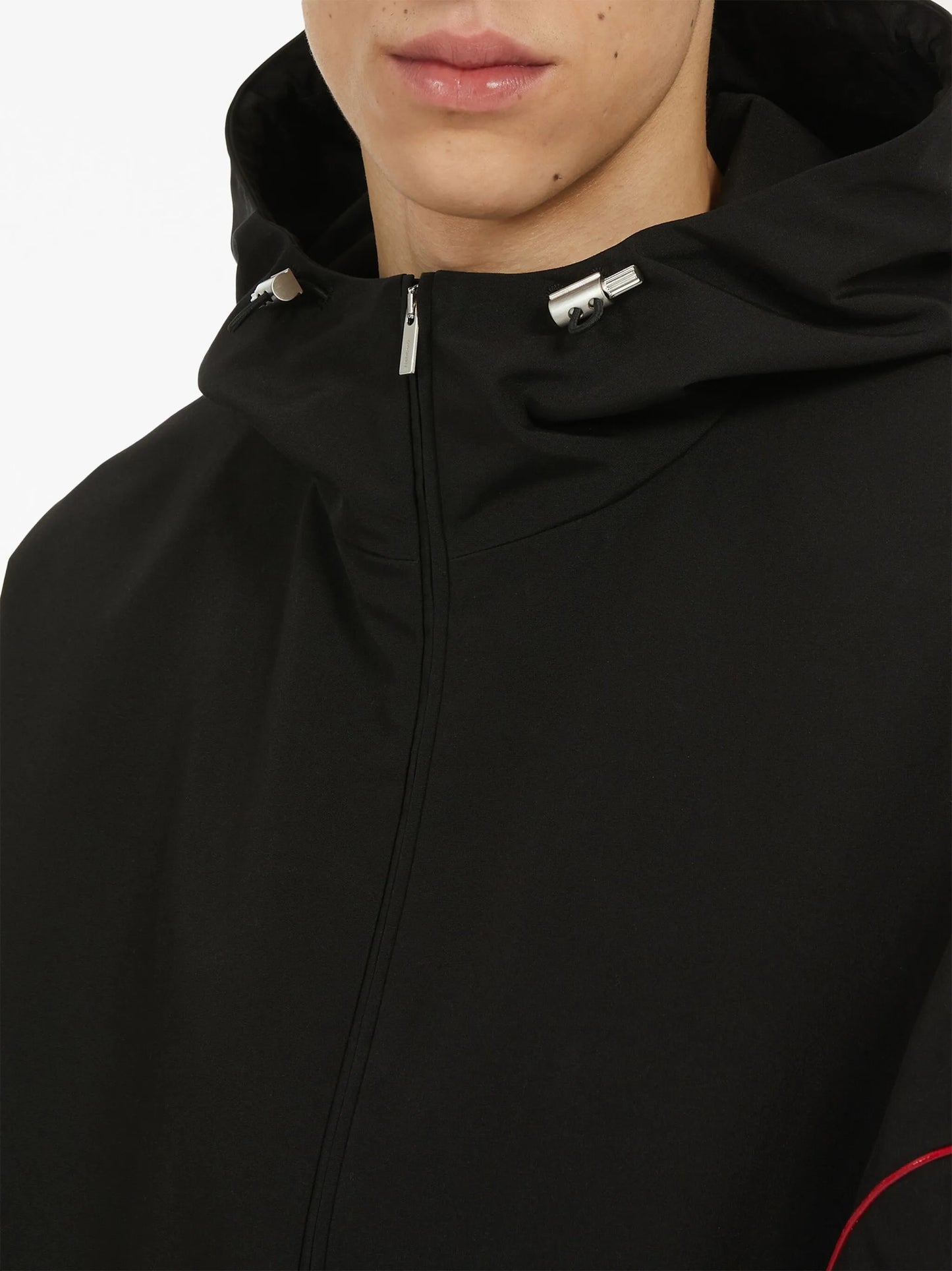 contrast-piping drawstring lightweight jacket