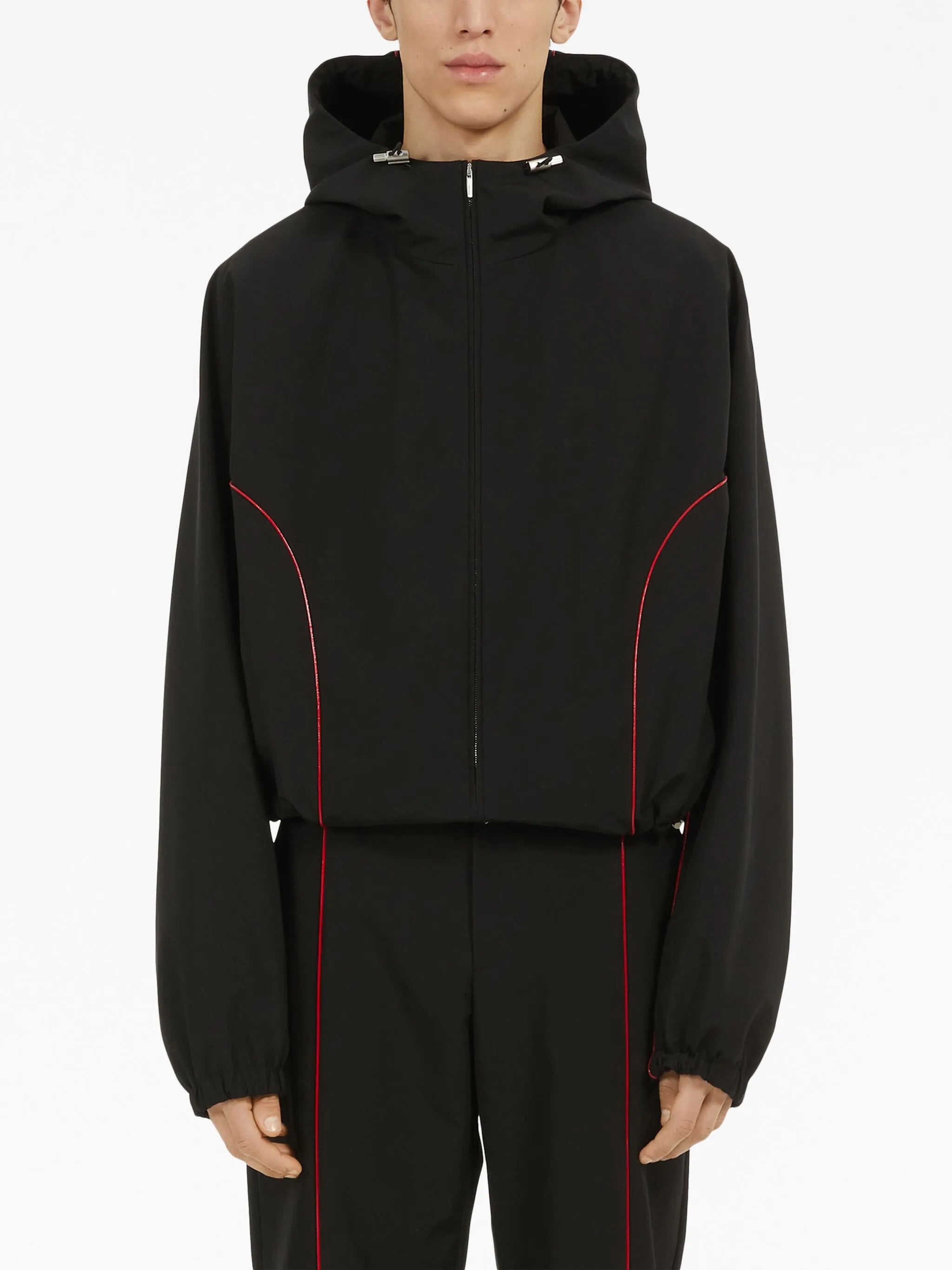 contrast-piping drawstring lightweight jacket